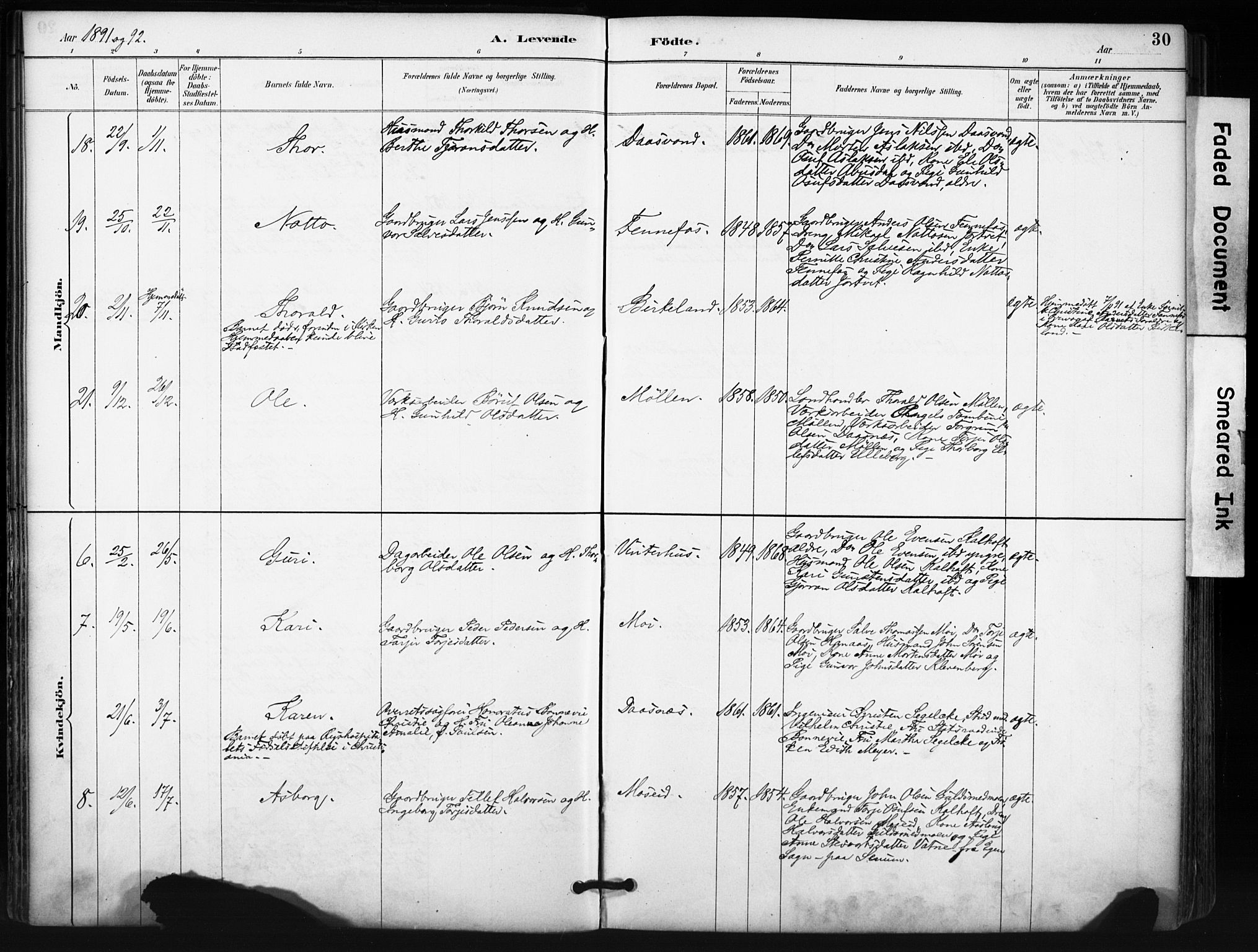 Evje sokneprestkontor, AV/SAK-1111-0008/F/Fa/Fab/L0003: Parish register (official) no. A 3, 1884-1909, p. 30