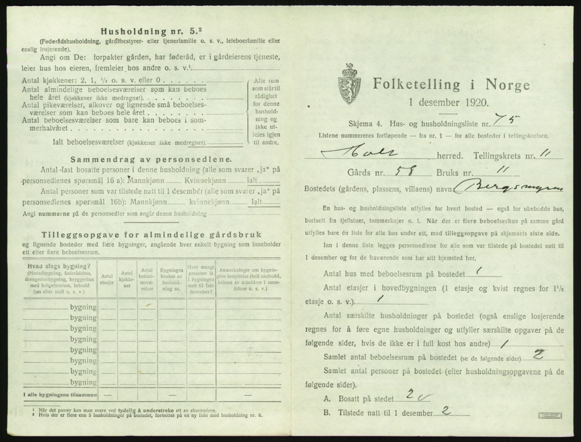 SAK, 1920 census for Holt, 1920, p. 1180