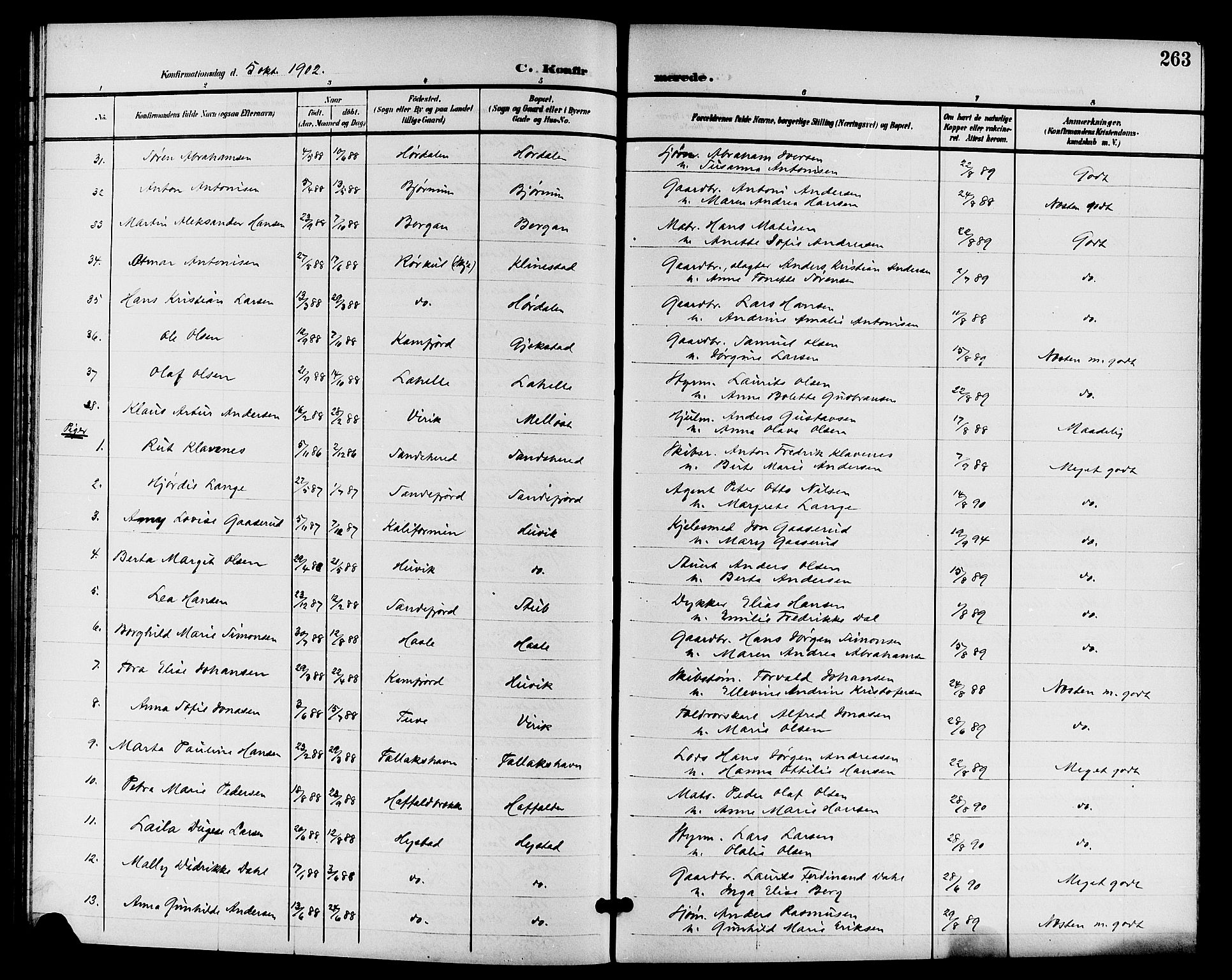 Sandar kirkebøker, AV/SAKO-A-243/G/Ga/L0002: Parish register (copy) no. 2, 1900-1915, p. 263