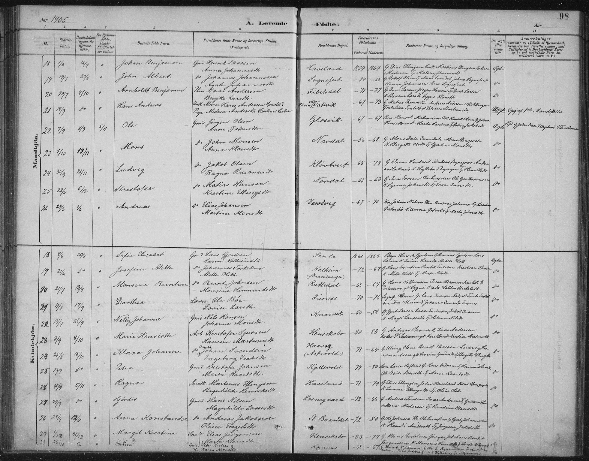 Gulen sokneprestembete, AV/SAB-A-80201/H/Hab/Habb/L0003: Parish register (copy) no. B 3, 1884-1907, p. 98