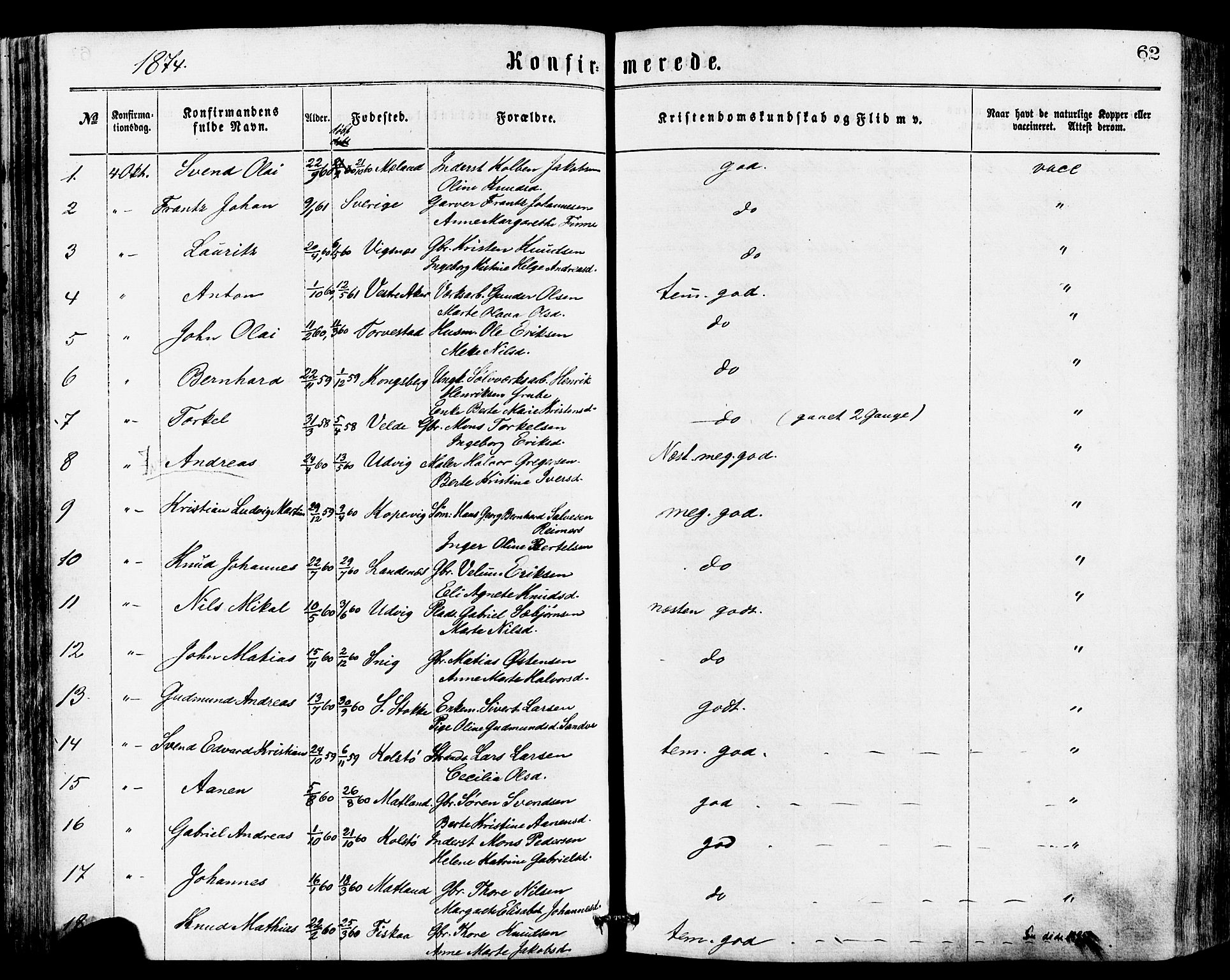 Avaldsnes sokneprestkontor, SAST/A -101851/H/Ha/Haa/L0012: Parish register (official) no. A 12, 1865-1880, p. 62