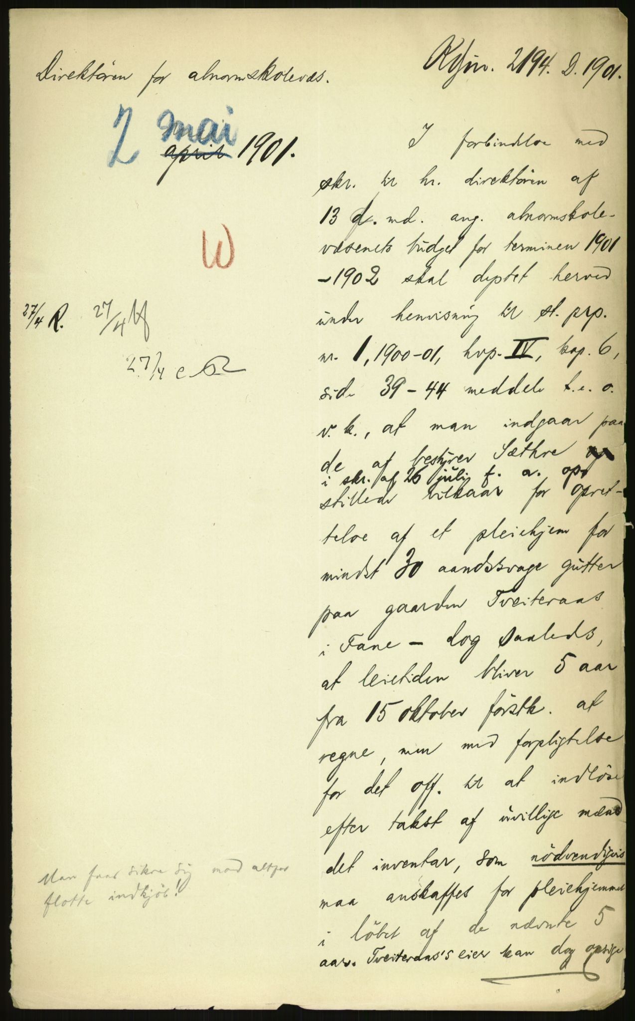 Kirke- og undervisningsdepartementet, 1. skolekontor D, AV/RA-S-1021/F/Fh/Fhr/L0098: Eikelund off. skole for evneveike, 1897-1947, p. 63