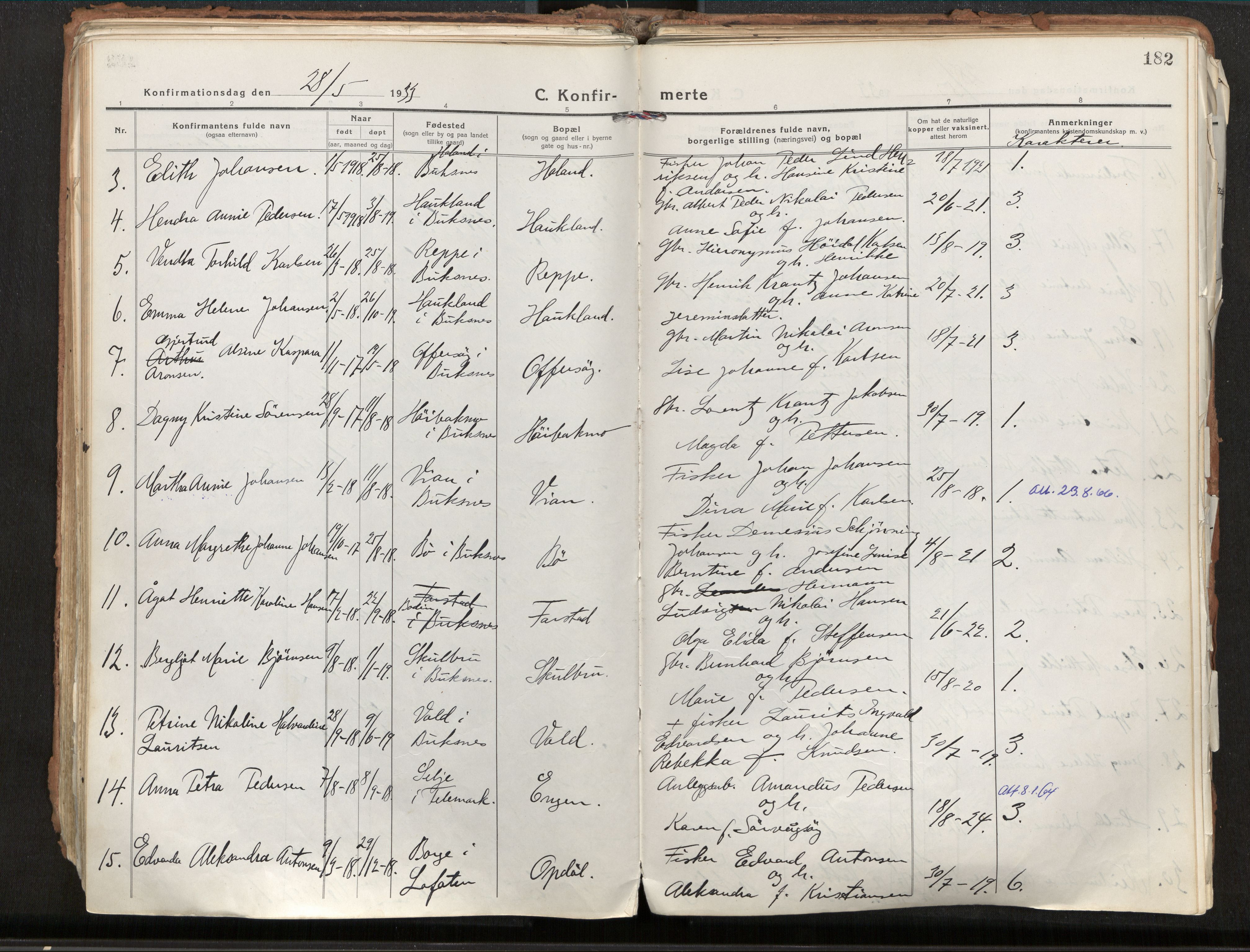 Ministerialprotokoller, klokkerbøker og fødselsregistre - Nordland, AV/SAT-A-1459/881/L1160: Parish register (official) no. 881A13, 1919-1937, p. 182