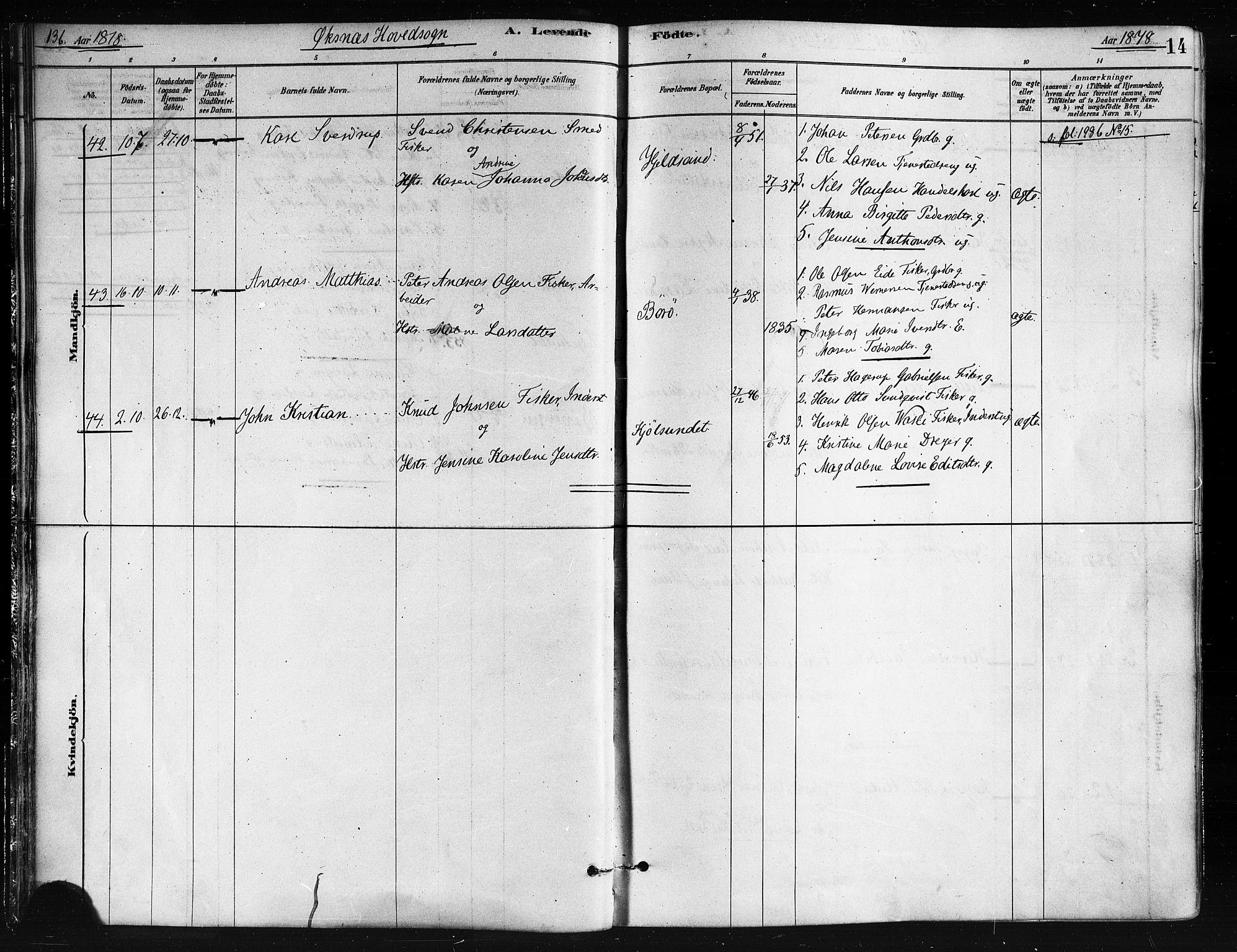 Ministerialprotokoller, klokkerbøker og fødselsregistre - Nordland, AV/SAT-A-1459/893/L1335: Parish register (official) no. 893A08 /1, 1878-1884, p. 14