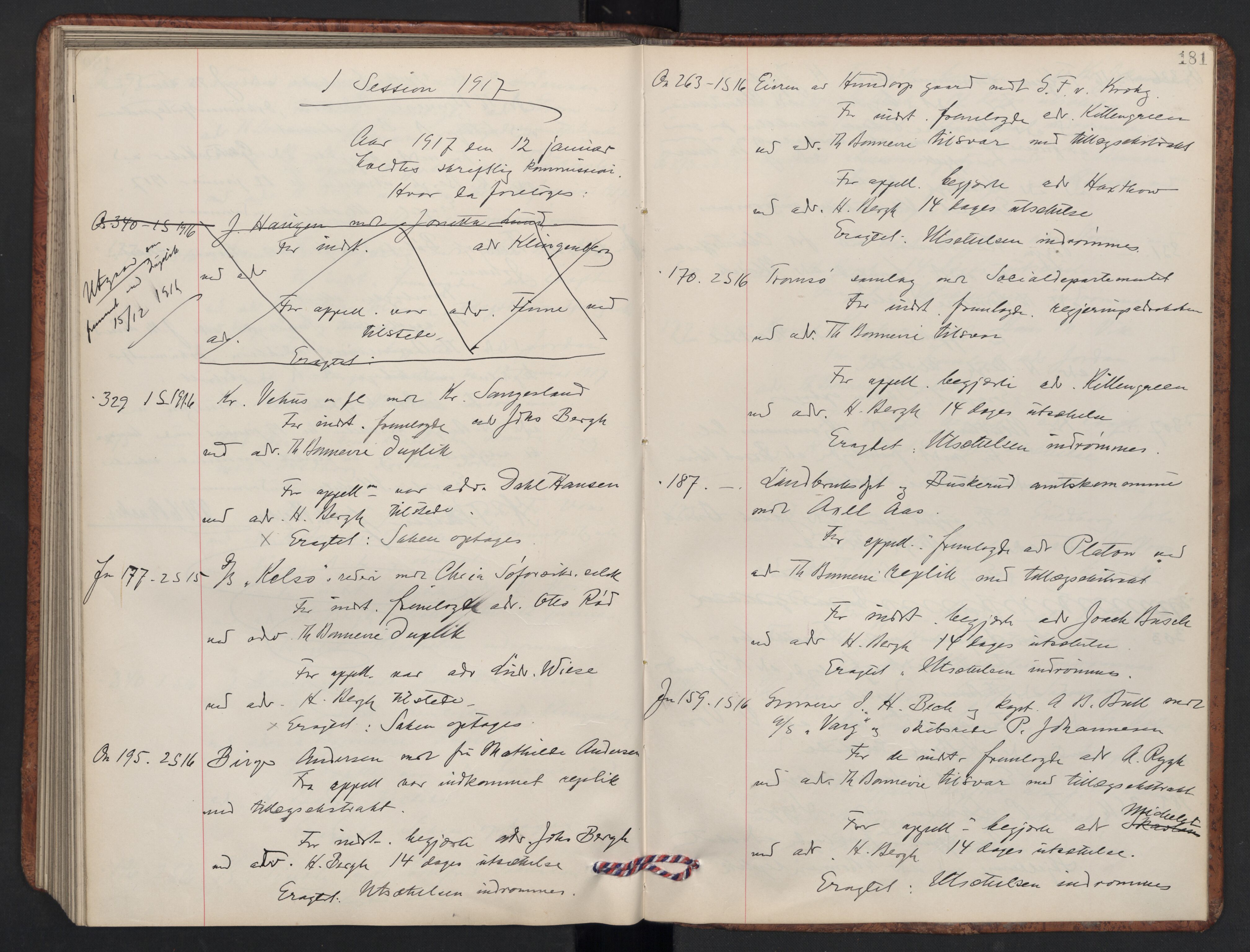 Høyesterett, AV/RA-S-1002/E/Ef/L0024: Protokoll over saker som gikk til skriftlig behandling, 1914-1917, p. 180b-181a