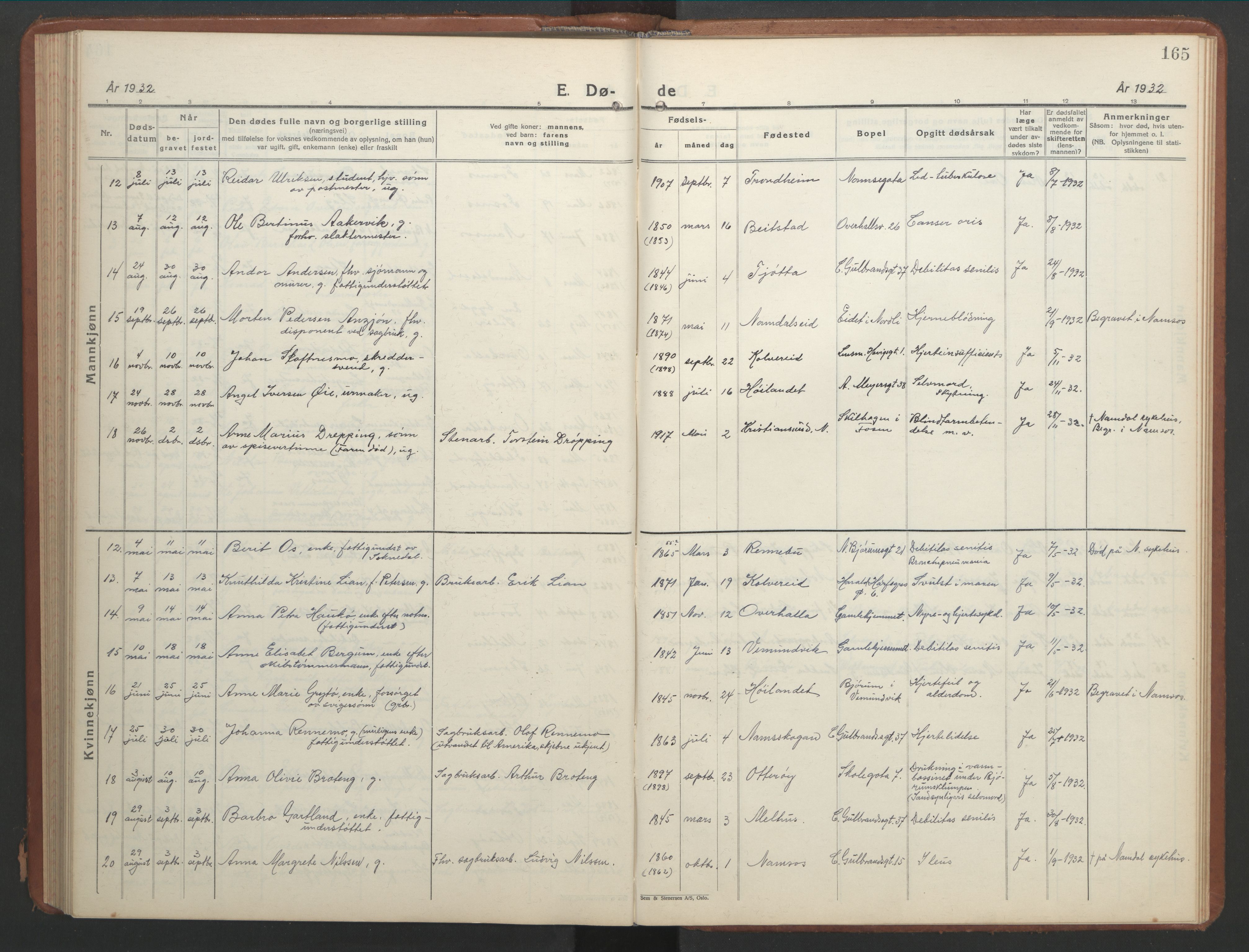 Ministerialprotokoller, klokkerbøker og fødselsregistre - Nord-Trøndelag, SAT/A-1458/768/L0583: Parish register (copy) no. 768C01, 1928-1953, p. 165