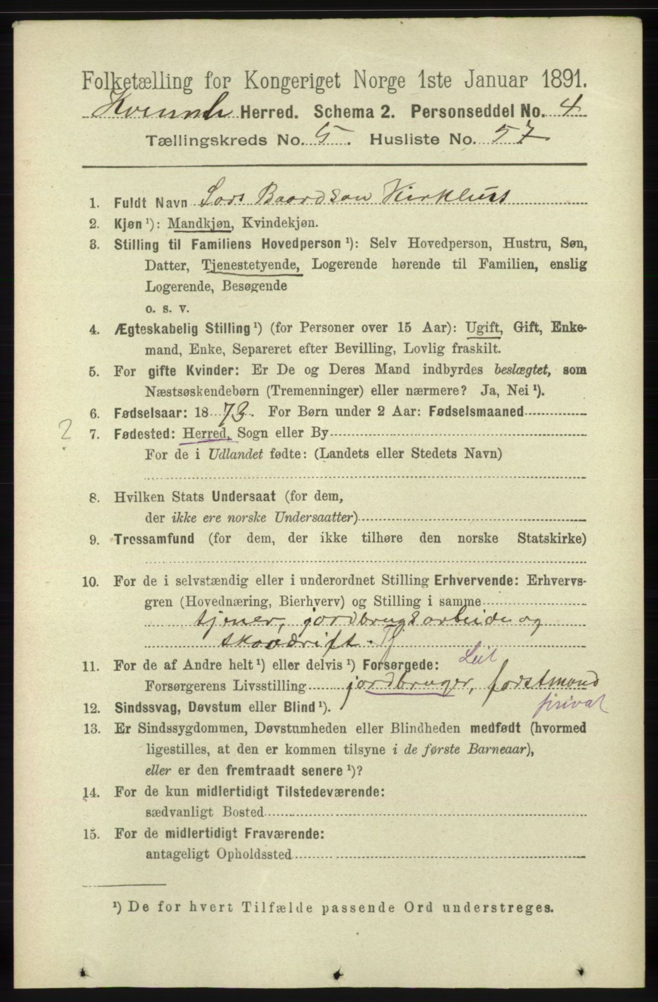 RA, 1891 census for 1224 Kvinnherad, 1891, p. 2070