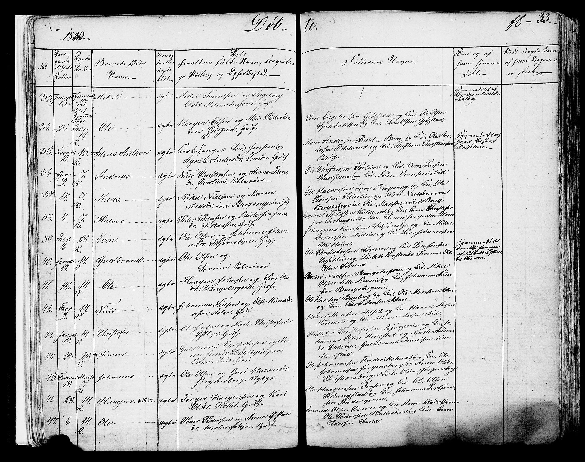 Ringsaker prestekontor, SAH/PREST-014/K/Ka/L0007: Parish register (official) no. 7A, 1826-1837, p. 33