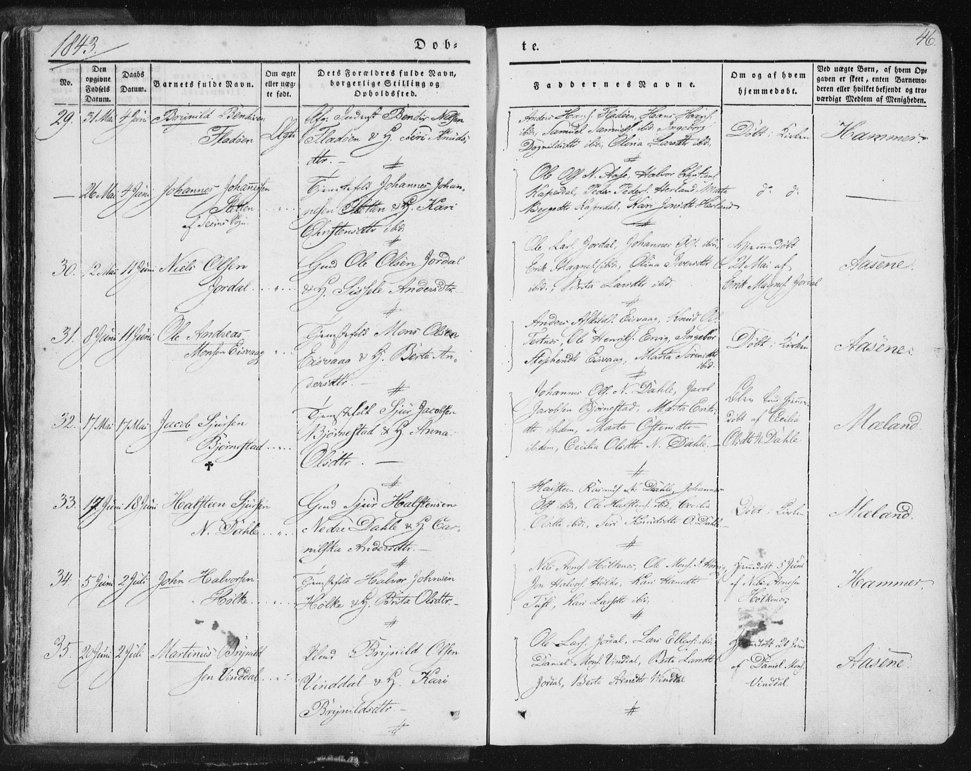 Hamre sokneprestembete, AV/SAB-A-75501/H/Ha/Haa/Haaa/L0012: Parish register (official) no. A 12, 1834-1845, p. 46