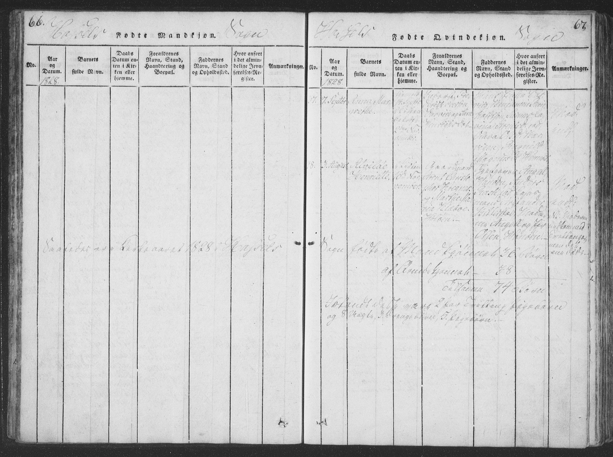 Ministerialprotokoller, klokkerbøker og fødselsregistre - Nordland, SAT/A-1459/888/L1262: Parish register (copy) no. 888C01, 1820-1836, p. 66-67