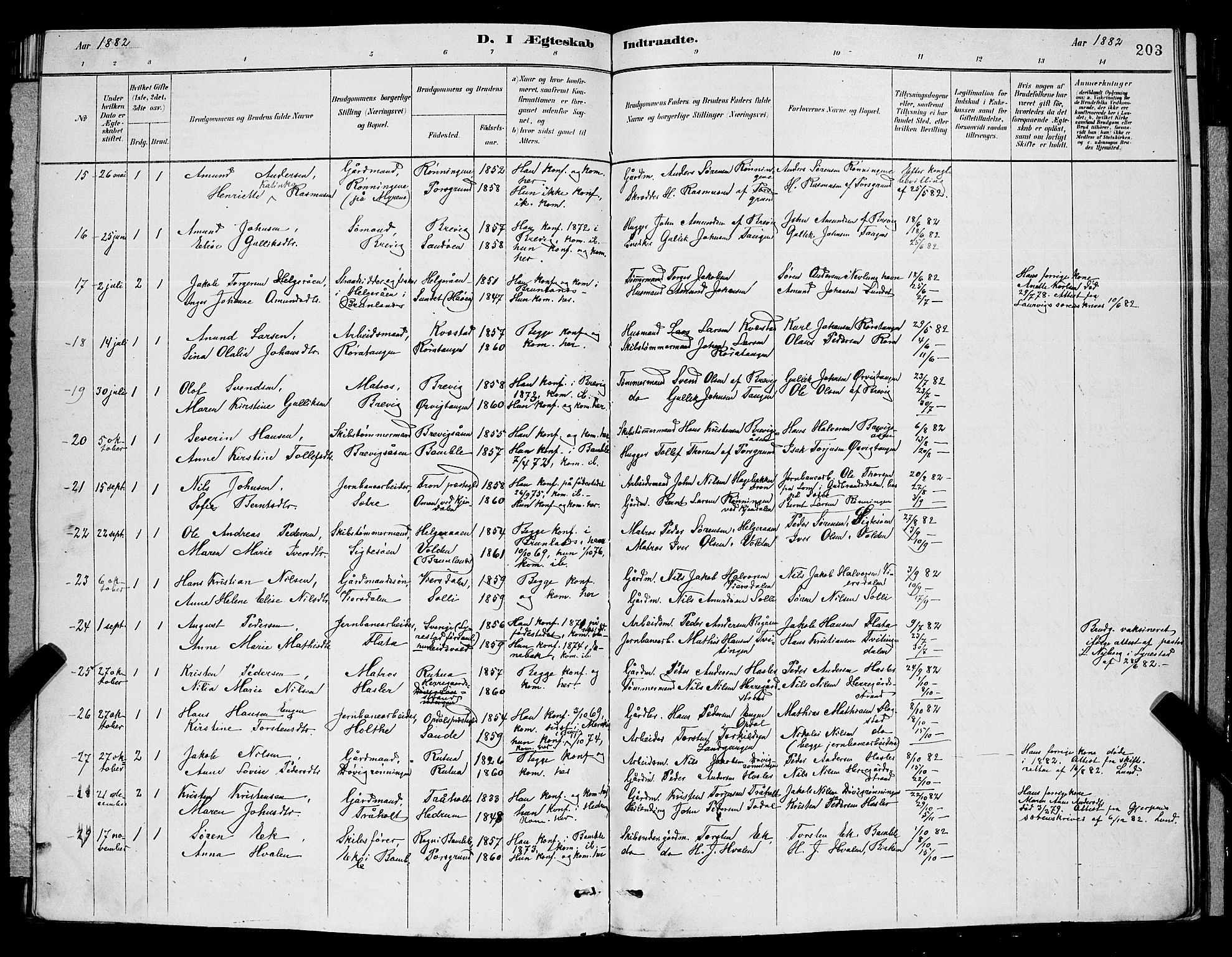 Eidanger kirkebøker, AV/SAKO-A-261/G/Ga/L0002: Parish register (copy) no. 2, 1879-1892, p. 203