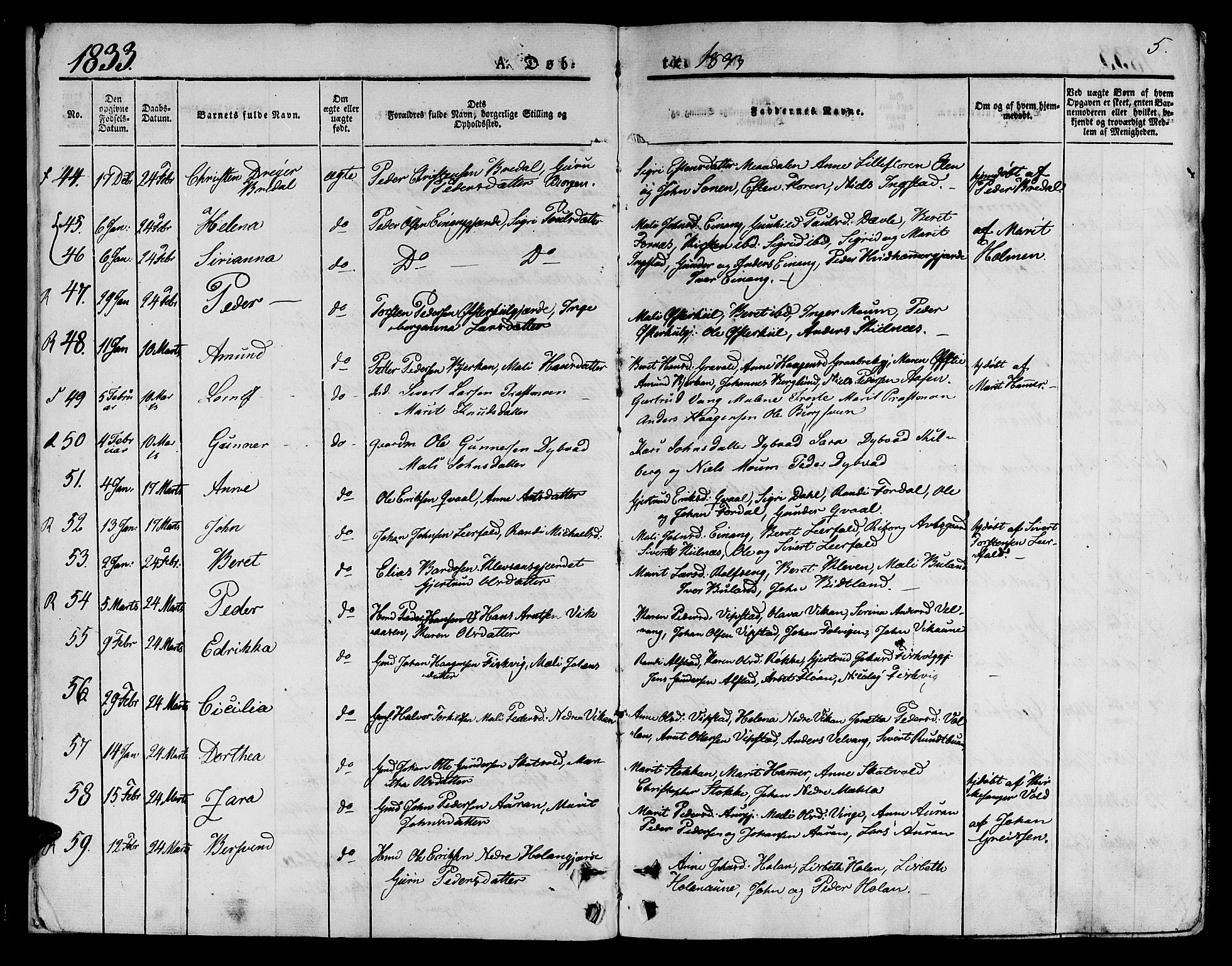 Ministerialprotokoller, klokkerbøker og fødselsregistre - Nord-Trøndelag, AV/SAT-A-1458/709/L0071: Parish register (official) no. 709A11, 1833-1844, p. 5