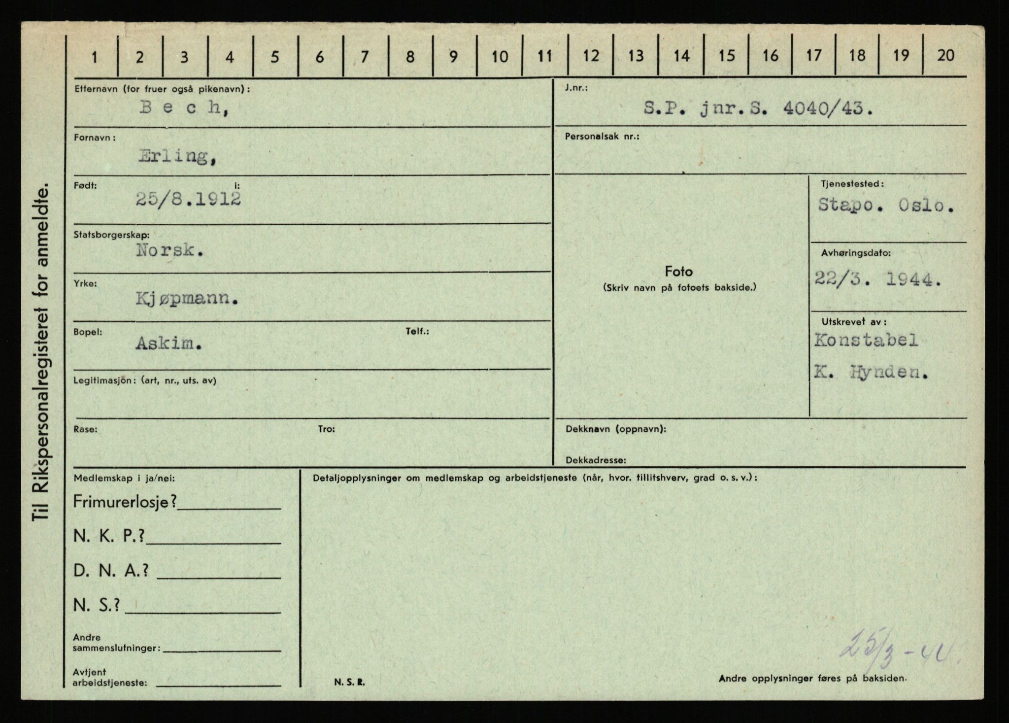 Statspolitiet - Hovedkontoret / Osloavdelingen, AV/RA-S-1329/C/Ca/L0002: Arneberg - Brand, 1943-1945, p. 1565