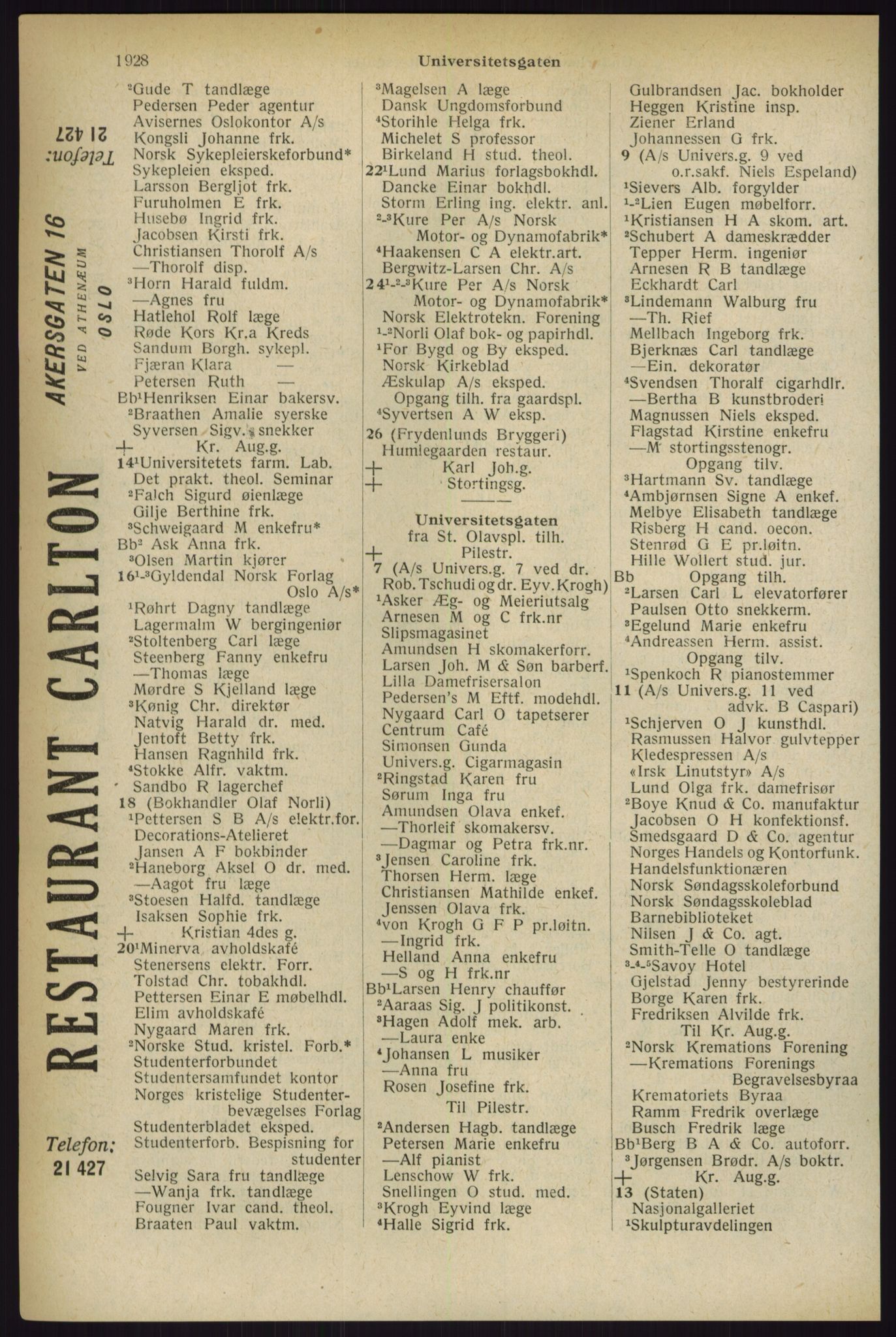 Kristiania/Oslo adressebok, PUBL/-, 1927, p. 1928