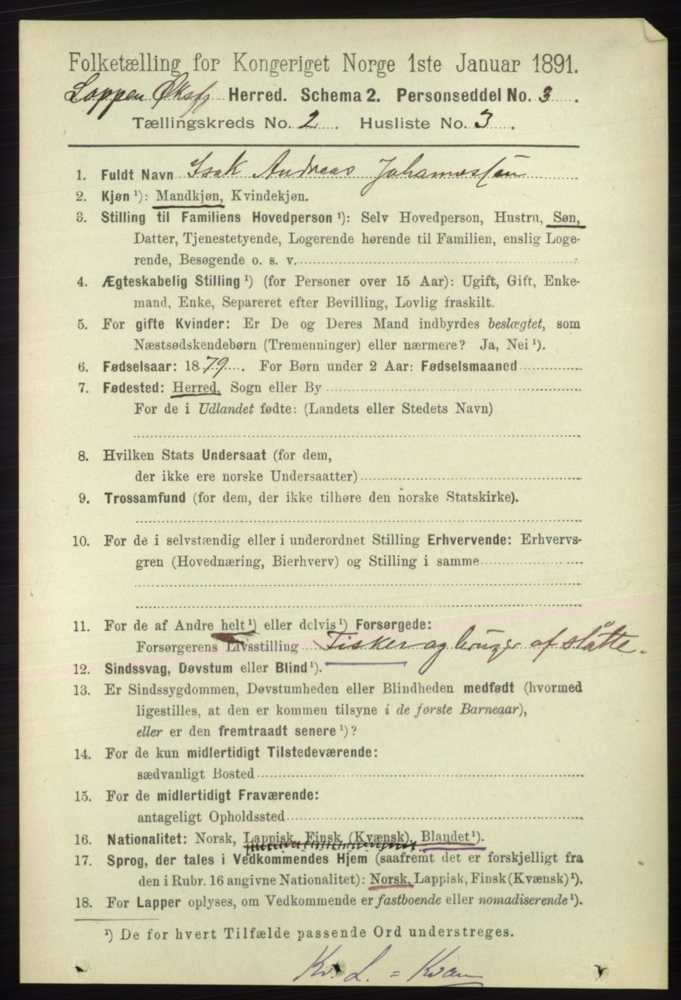 RA, 1891 census for 2014 Loppa, 1891, p. 383