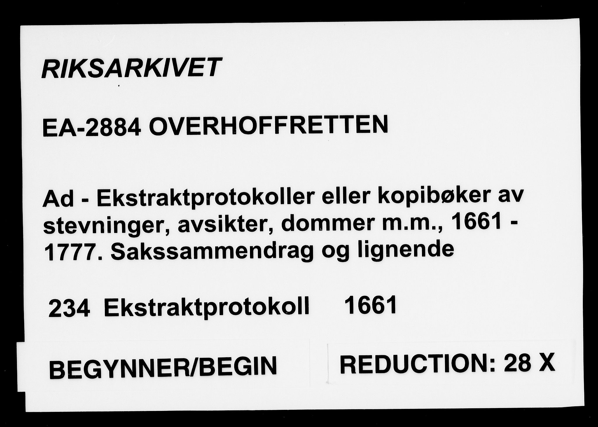 Overhoffretten 1667-1797, AV/RA-EA-2884/Ad/L0234: Ekstraktprotokoll, 1661