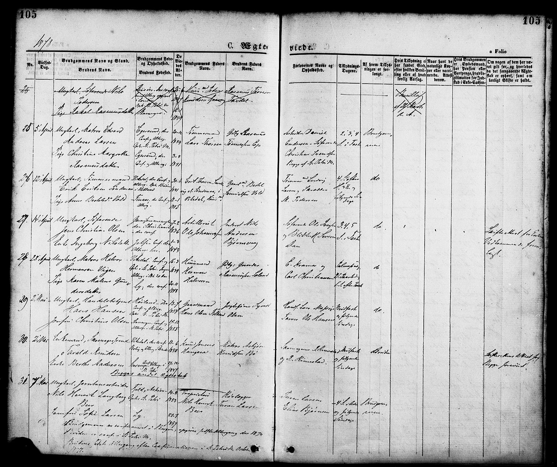 St. Petri sokneprestkontor, AV/SAST-A-101813/001/30/30BA/L0010: Parish register (official) no. A 10, 1869-1878, p. 105