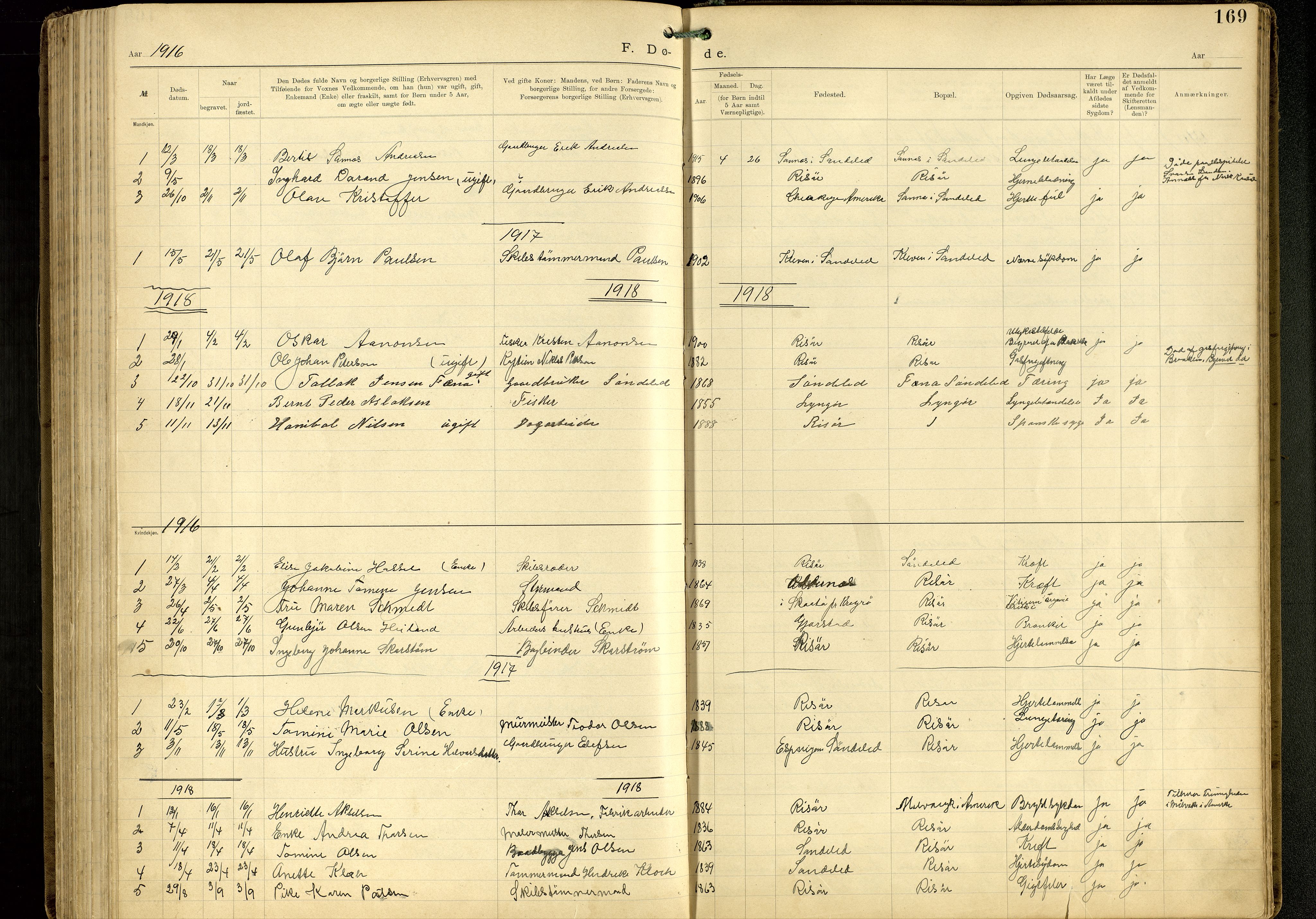 Den evangelisk-lutherske frimenighet, Risør, AV/SAK-1292-0007/F/Fa/L0002: Dissenter register no. F 18, 1892-1954, p. 169