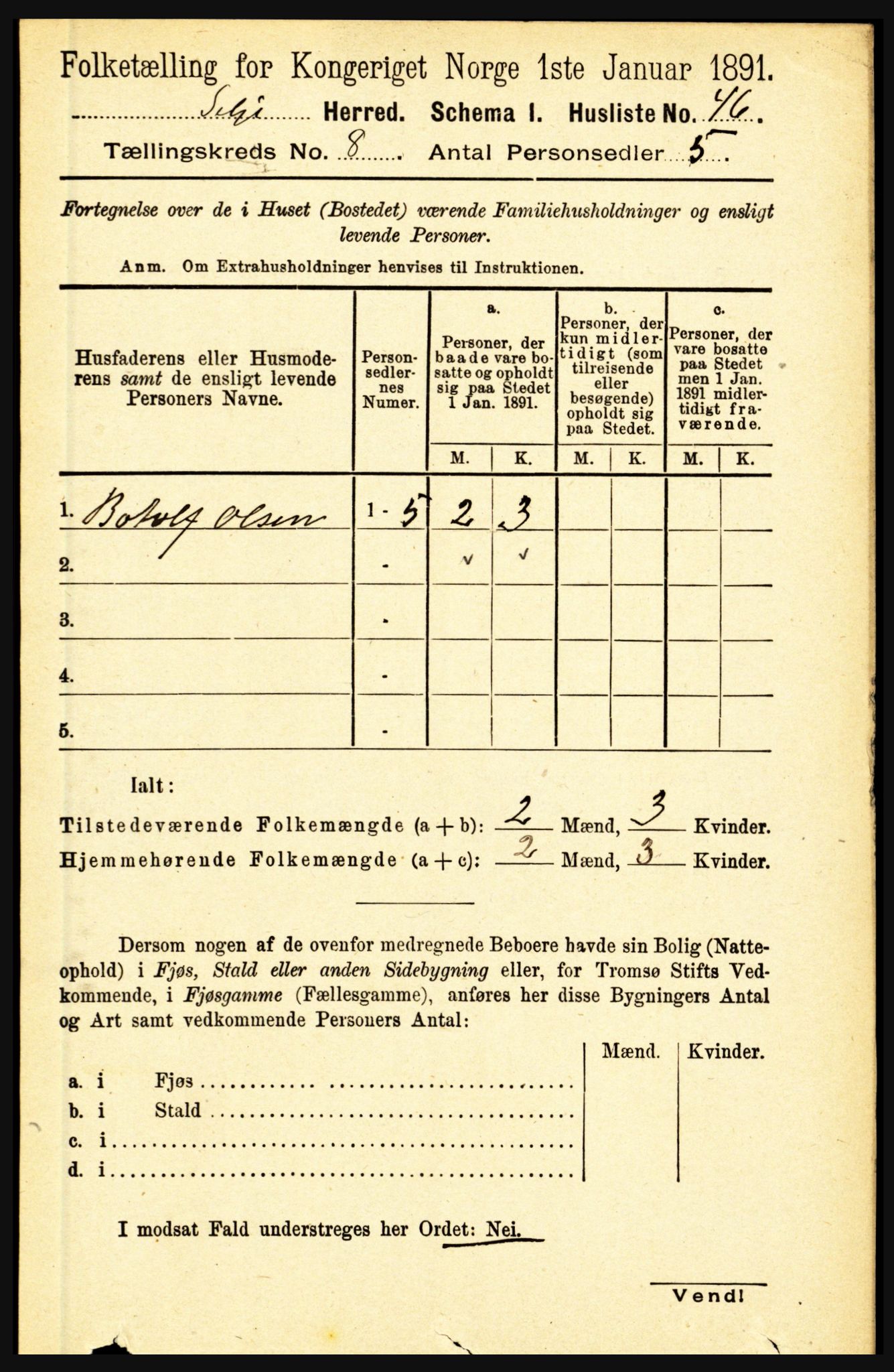 RA, 1891 census for 1441 Selje, 1891, p. 2366