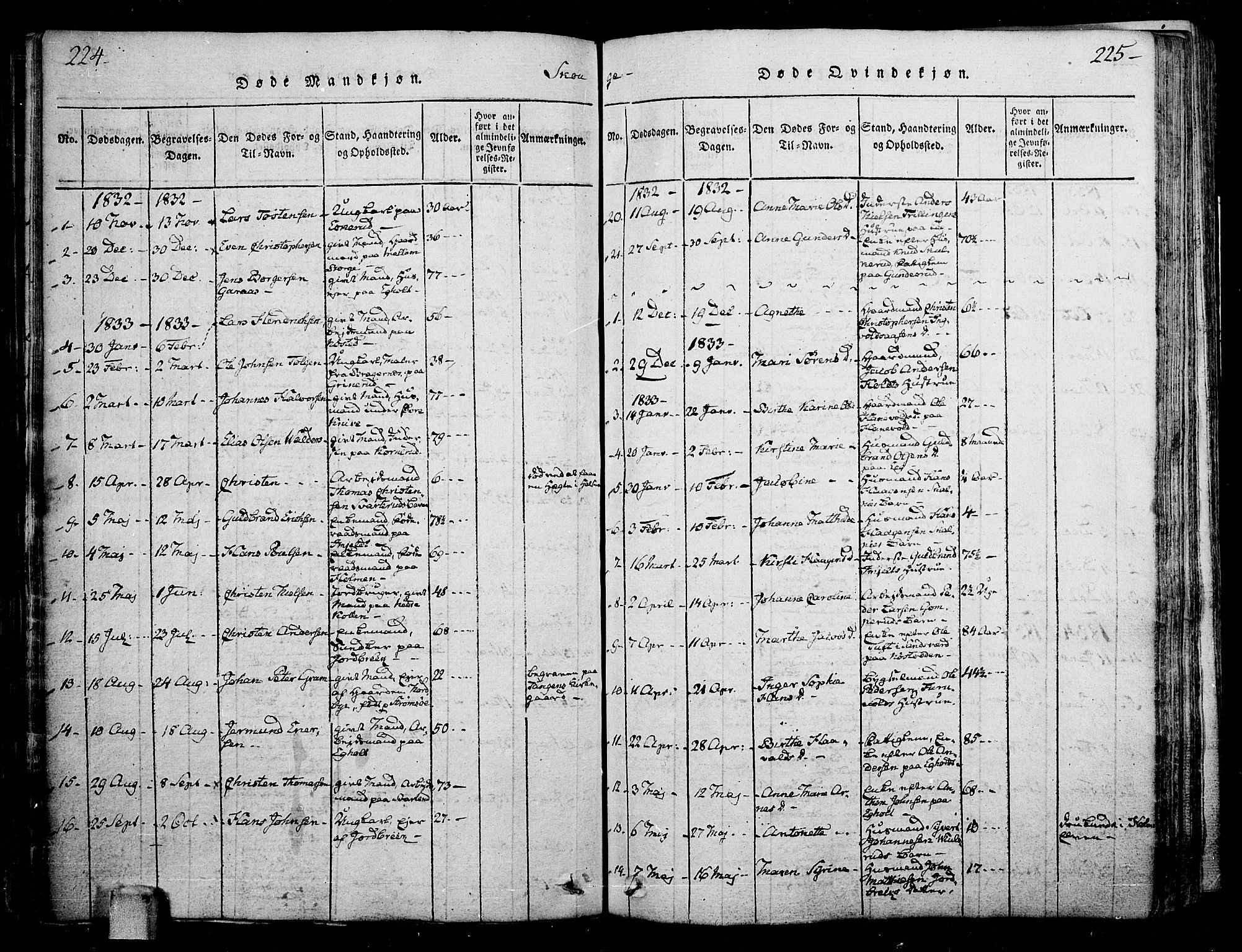 Skoger kirkebøker, AV/SAKO-A-59/F/Fa/L0002: Parish register (official) no. I 2 /1, 1814-1842, p. 224-225