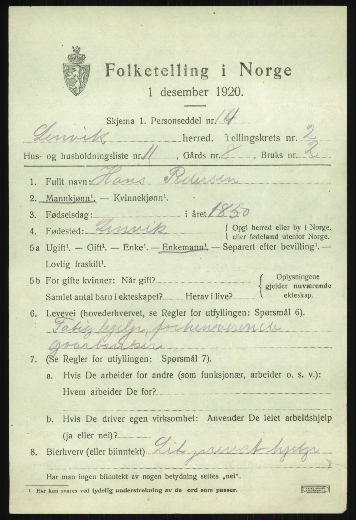 SATØ, 1920 census for Lenvik, 1920, p. 3276