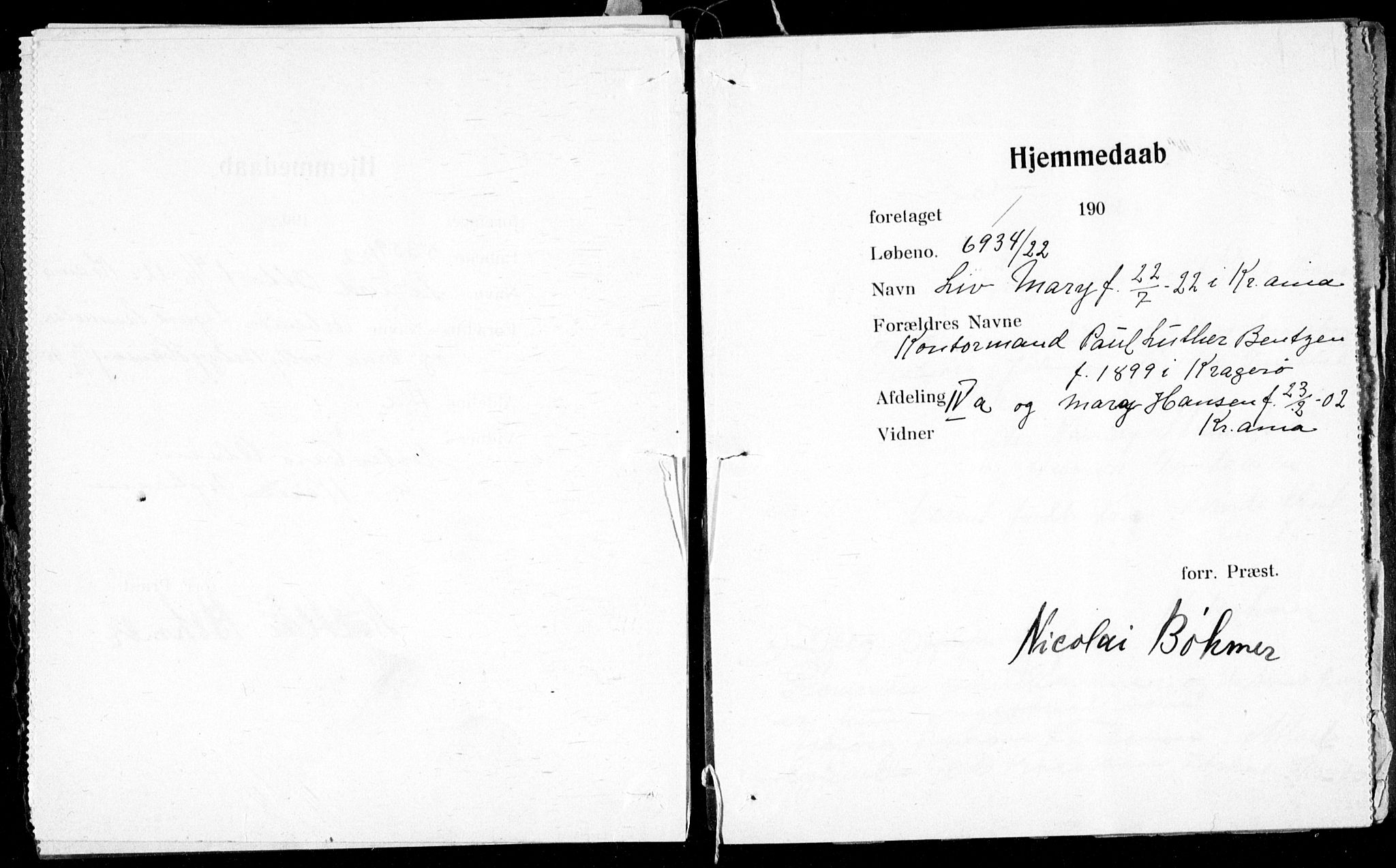 Ullevål sykehus prestekontor Kirkebøker, AV/SAO-A-10542a/K/Ka/L0002: Baptism register no. 2, 1907-1924