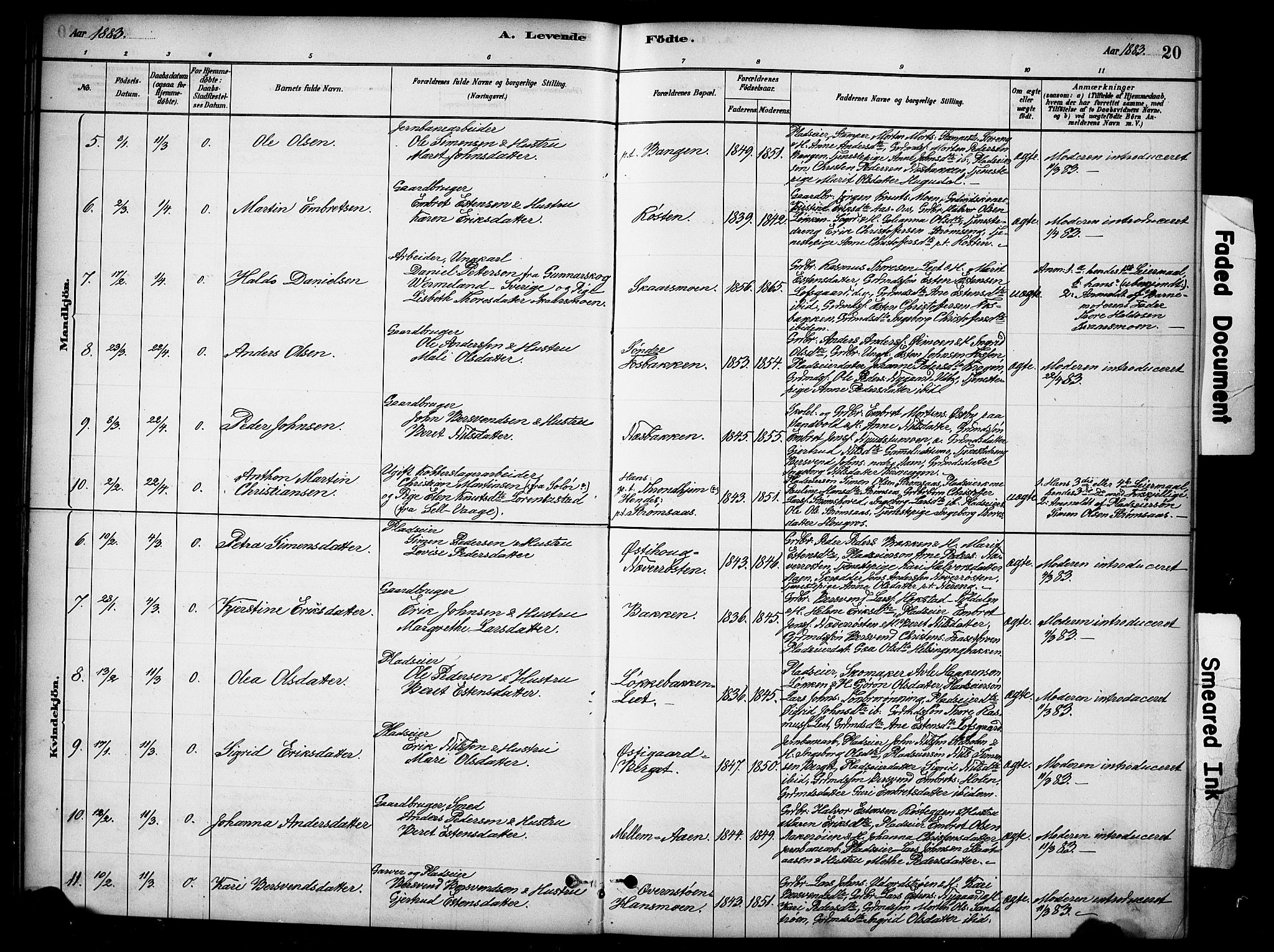 Tynset prestekontor, AV/SAH-PREST-058/H/Ha/Hab/L0006: Parish register (copy) no. 6, 1880-1899, p. 20