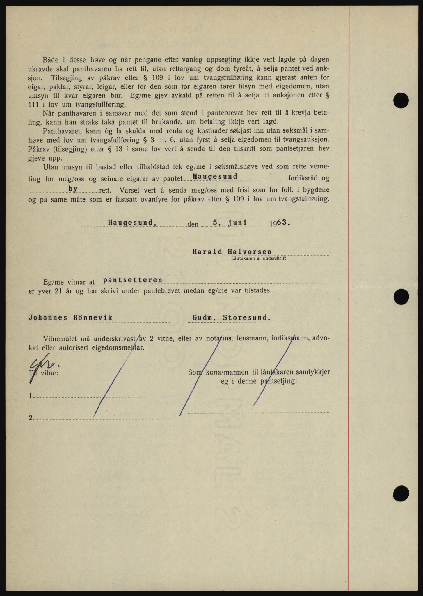 Haugesund tingrett, AV/SAST-A-101415/01/II/IIC/L0050: Mortgage book no. B 50, 1962-1963, Diary no: : 1167/1963