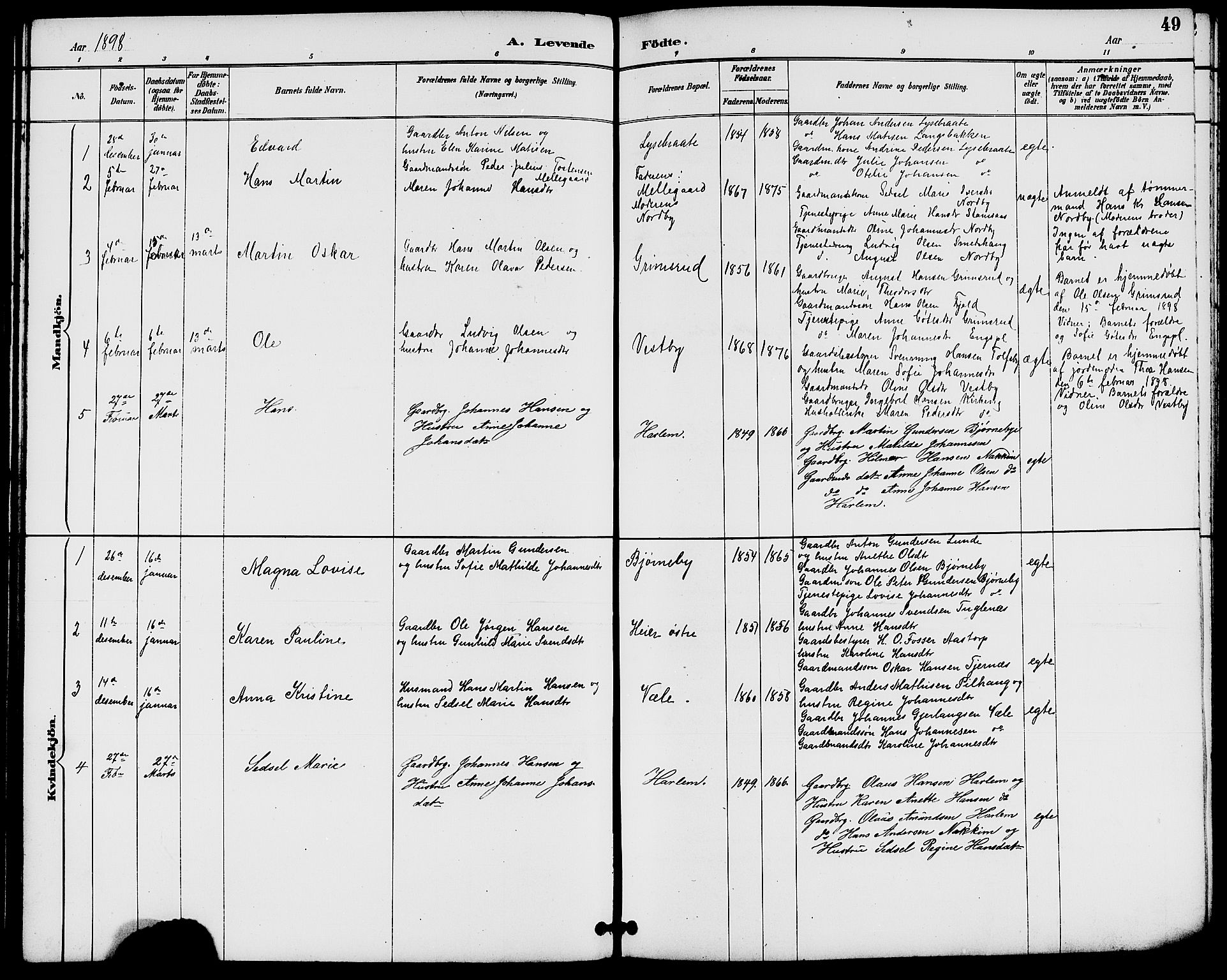 Rakkestad prestekontor Kirkebøker, AV/SAO-A-2008/G/Gb/L0001: Parish register (copy) no. II 1, 1887-1909, p. 49