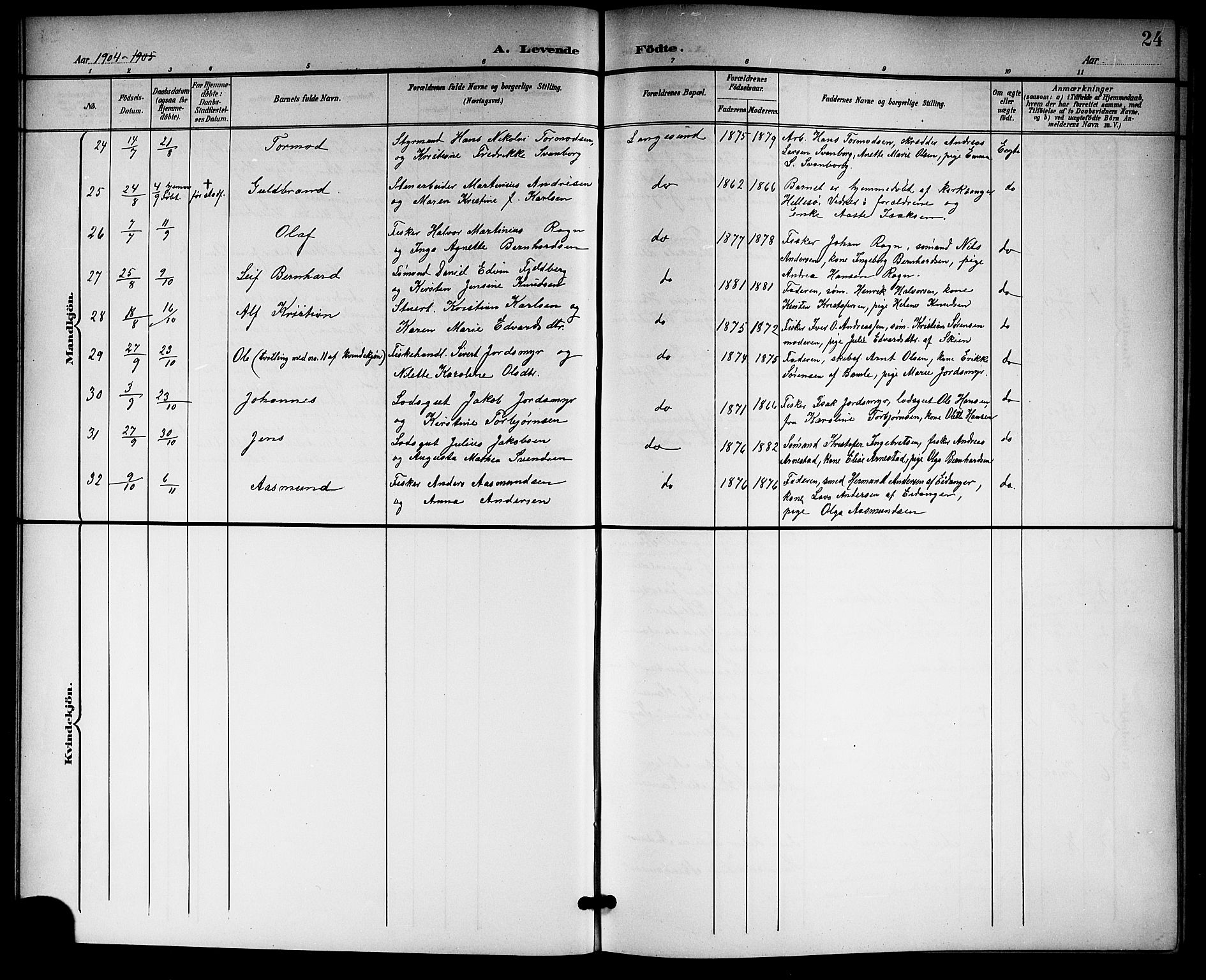Langesund kirkebøker, AV/SAKO-A-280/G/Ga/L0006: Parish register (copy) no. 6, 1899-1918, p. 24