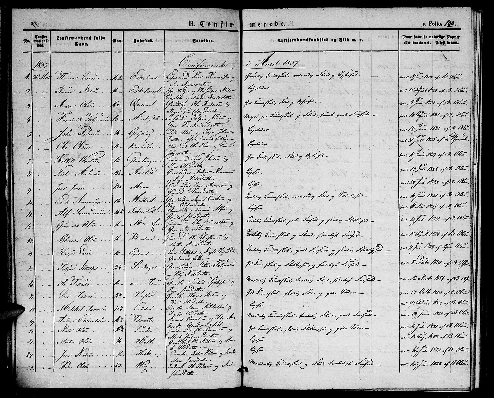 Gjerstad sokneprestkontor, SAK/1111-0014/F/Fa/Faa/L0005: Parish register (official) no. A 5, 1829-1841, p. 100