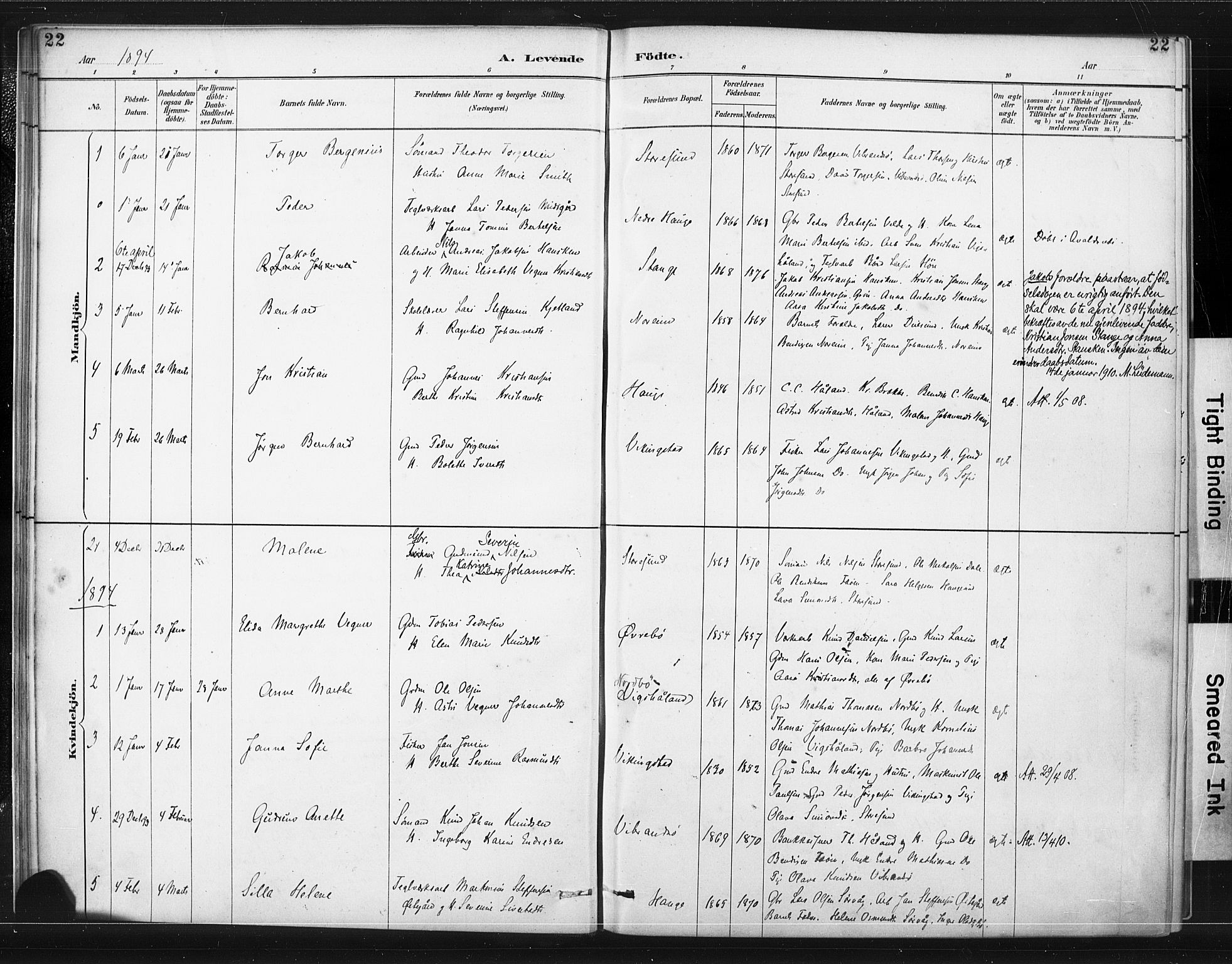 Torvastad sokneprestkontor, SAST/A -101857/H/Ha/Haa/L0015: Parish register (official) no. A 14, 1888-1899, p. 22