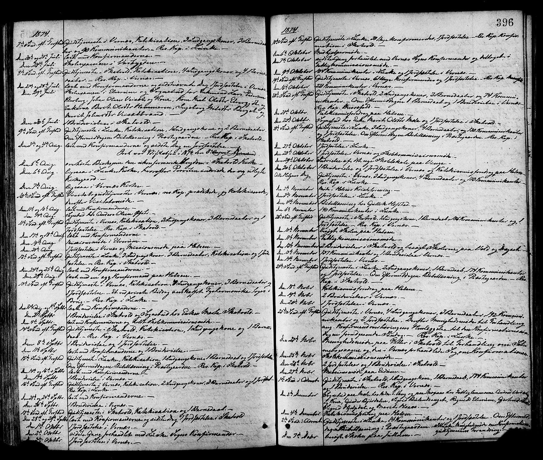 Ministerialprotokoller, klokkerbøker og fødselsregistre - Nord-Trøndelag, SAT/A-1458/709/L0076: Parish register (official) no. 709A16, 1871-1879, p. 396