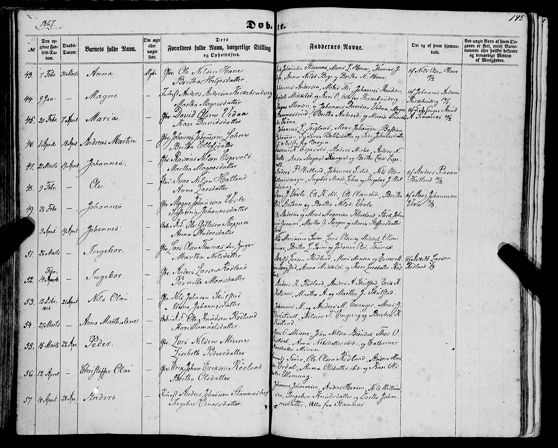 Haus sokneprestembete, SAB/A-75601/H/Haa: Parish register (official) no. A 17, 1858-1870, p. 145