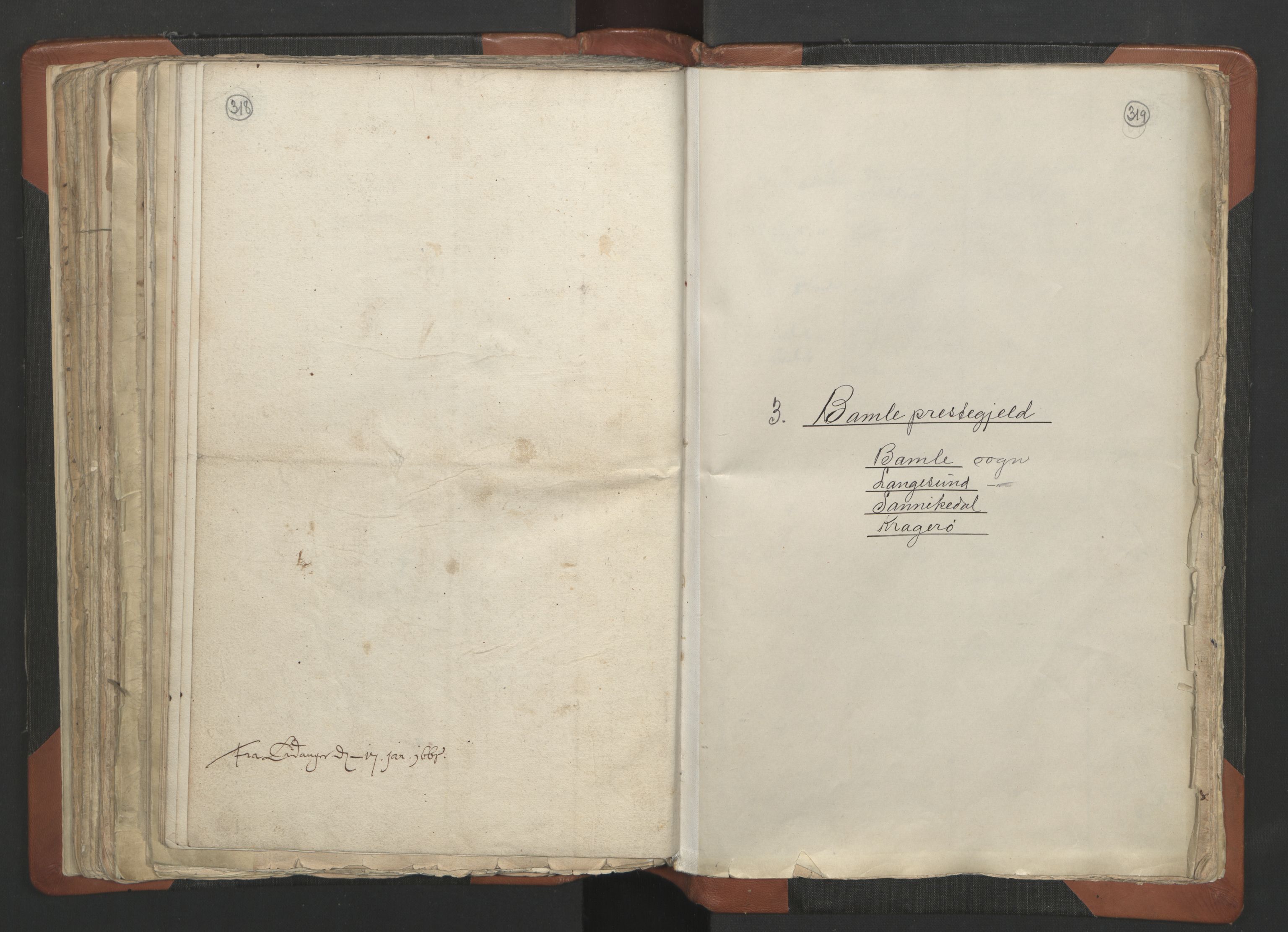 RA, Vicar's Census 1664-1666, no. 12: Øvre Telemark deanery, Nedre Telemark deanery and Bamble deanery, 1664-1666, p. 318-319