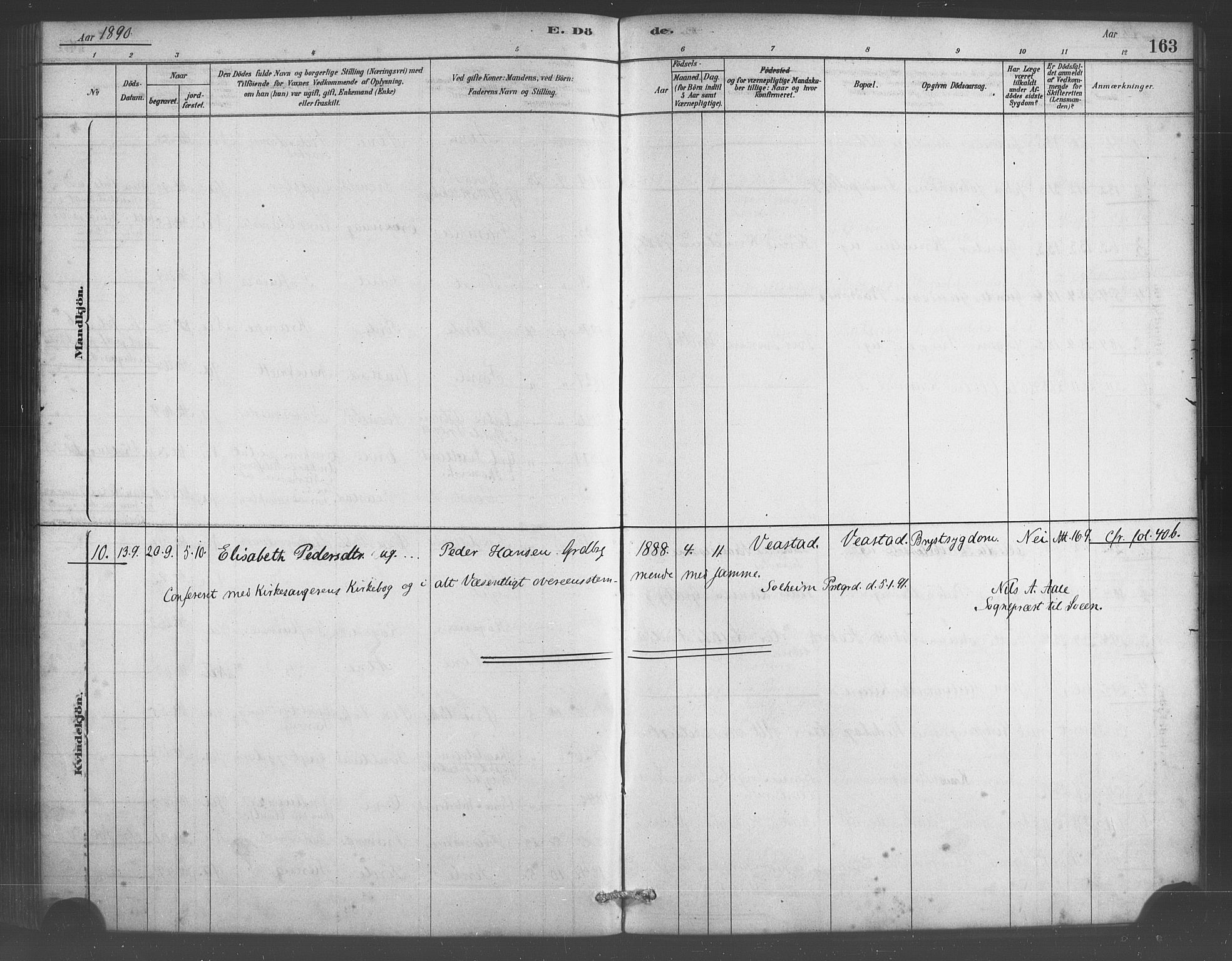 Sveio Sokneprestembete, SAB/A-78501/H/Haa: Parish register (official) no. D 1, 1878-1894, p. 163