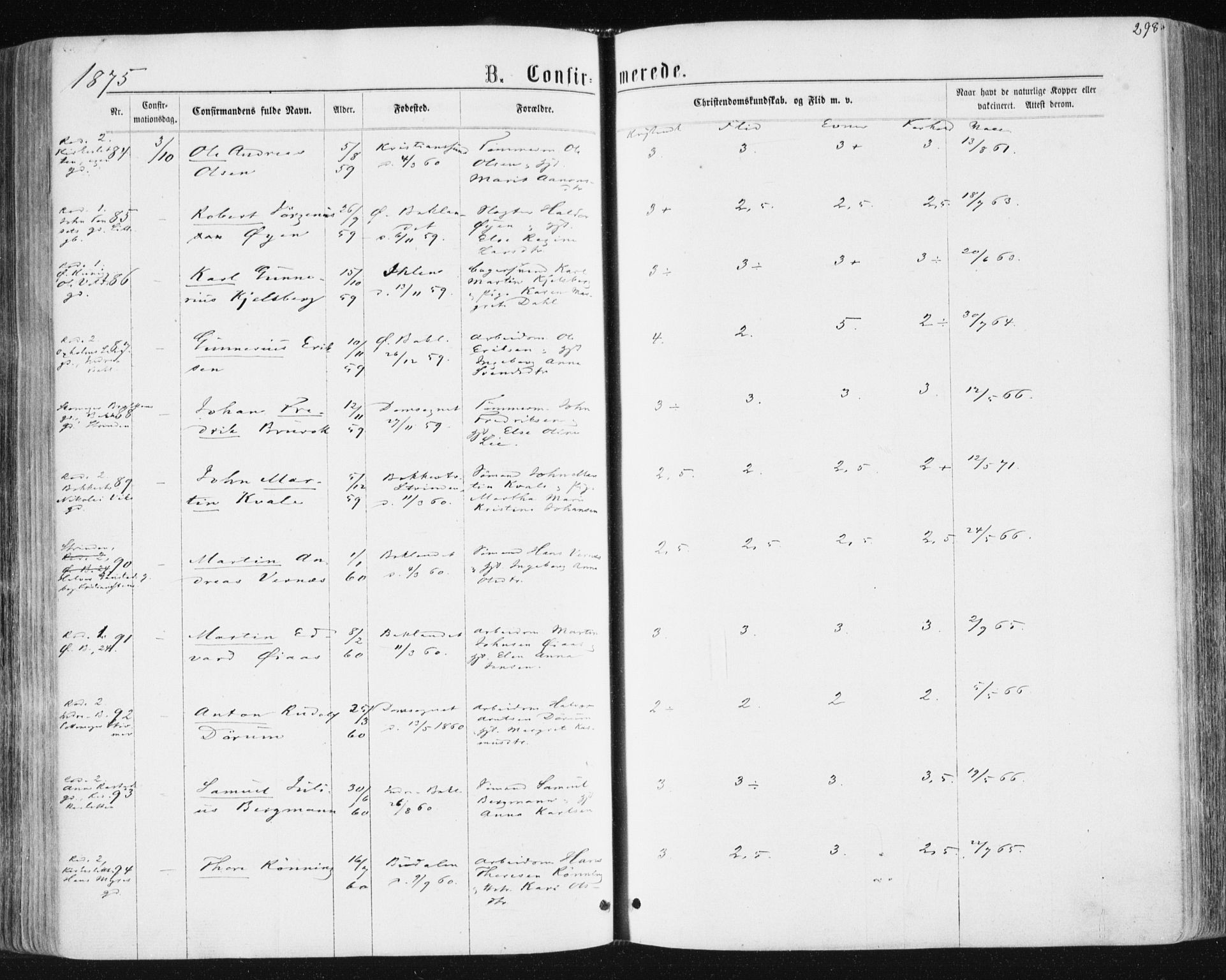 Ministerialprotokoller, klokkerbøker og fødselsregistre - Sør-Trøndelag, AV/SAT-A-1456/604/L0186: Parish register (official) no. 604A07, 1866-1877, p. 298