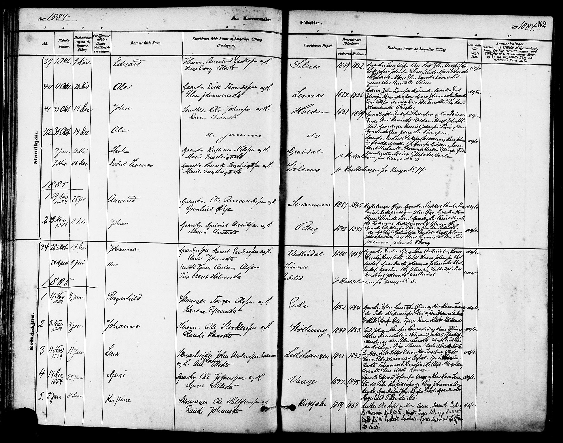 Ministerialprotokoller, klokkerbøker og fødselsregistre - Sør-Trøndelag, SAT/A-1456/630/L0496: Parish register (official) no. 630A09, 1879-1895, p. 52