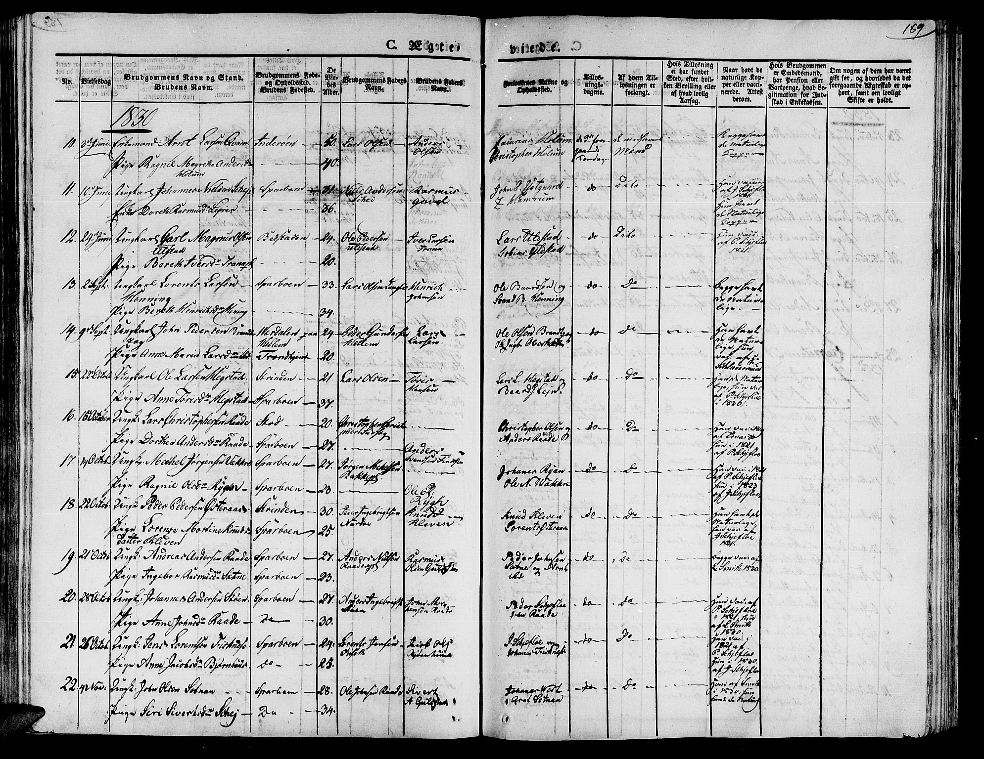 Ministerialprotokoller, klokkerbøker og fødselsregistre - Nord-Trøndelag, SAT/A-1458/735/L0336: Parish register (official) no. 735A05 /1, 1825-1835, p. 189