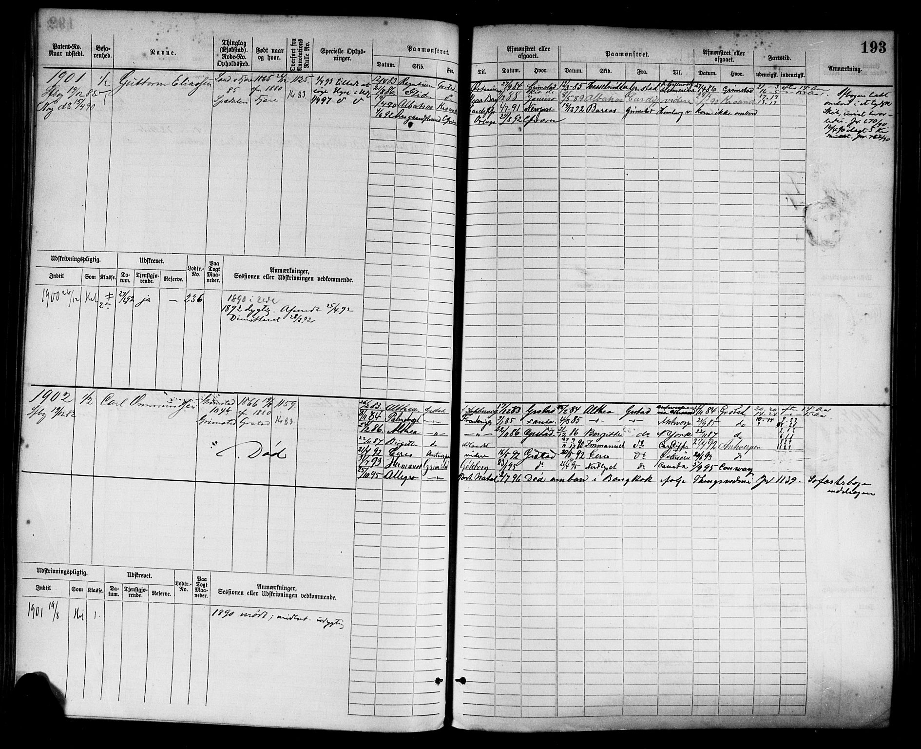 Grimstad mønstringskrets, AV/SAK-2031-0013/F/Fb/L0003: Hovedrulle nr 1517-2276, F-6, 1877-1888, p. 201