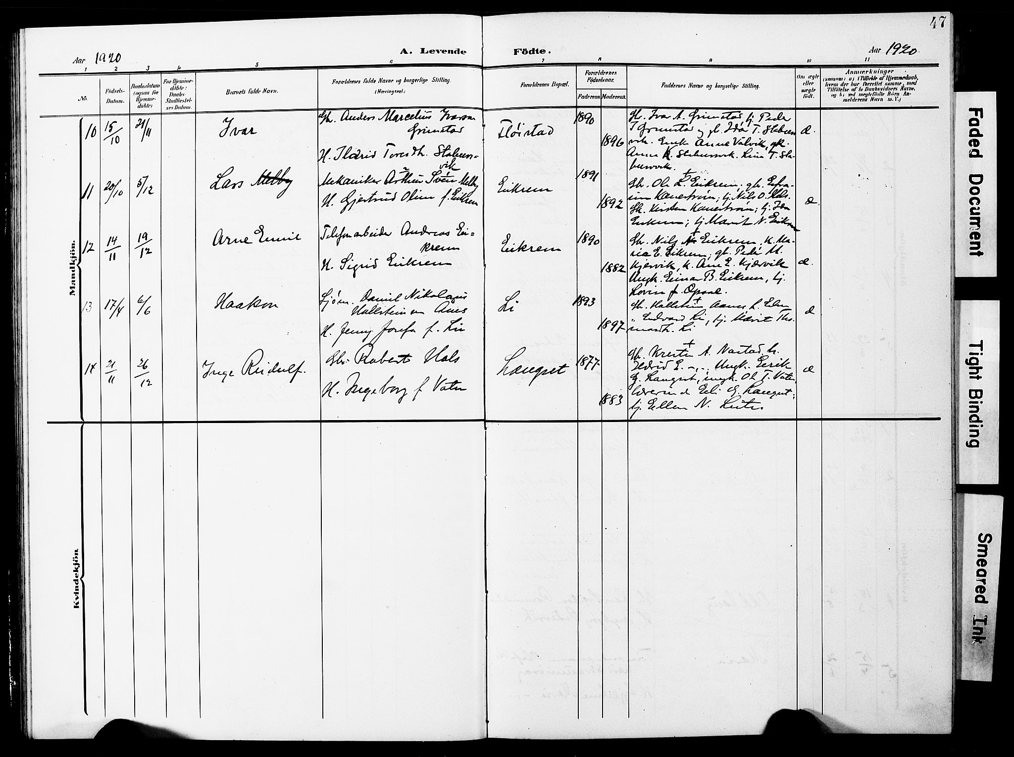 Ministerialprotokoller, klokkerbøker og fødselsregistre - Møre og Romsdal, AV/SAT-A-1454/587/L1001: Parish register (copy) no. 587C01, 1906-1927, p. 47