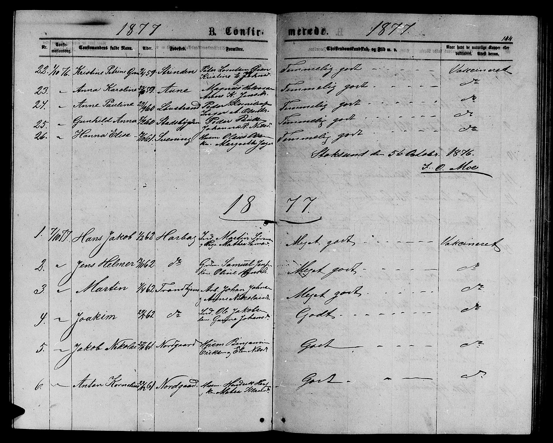Ministerialprotokoller, klokkerbøker og fødselsregistre - Sør-Trøndelag, SAT/A-1456/656/L0695: Parish register (copy) no. 656C01, 1867-1889, p. 144