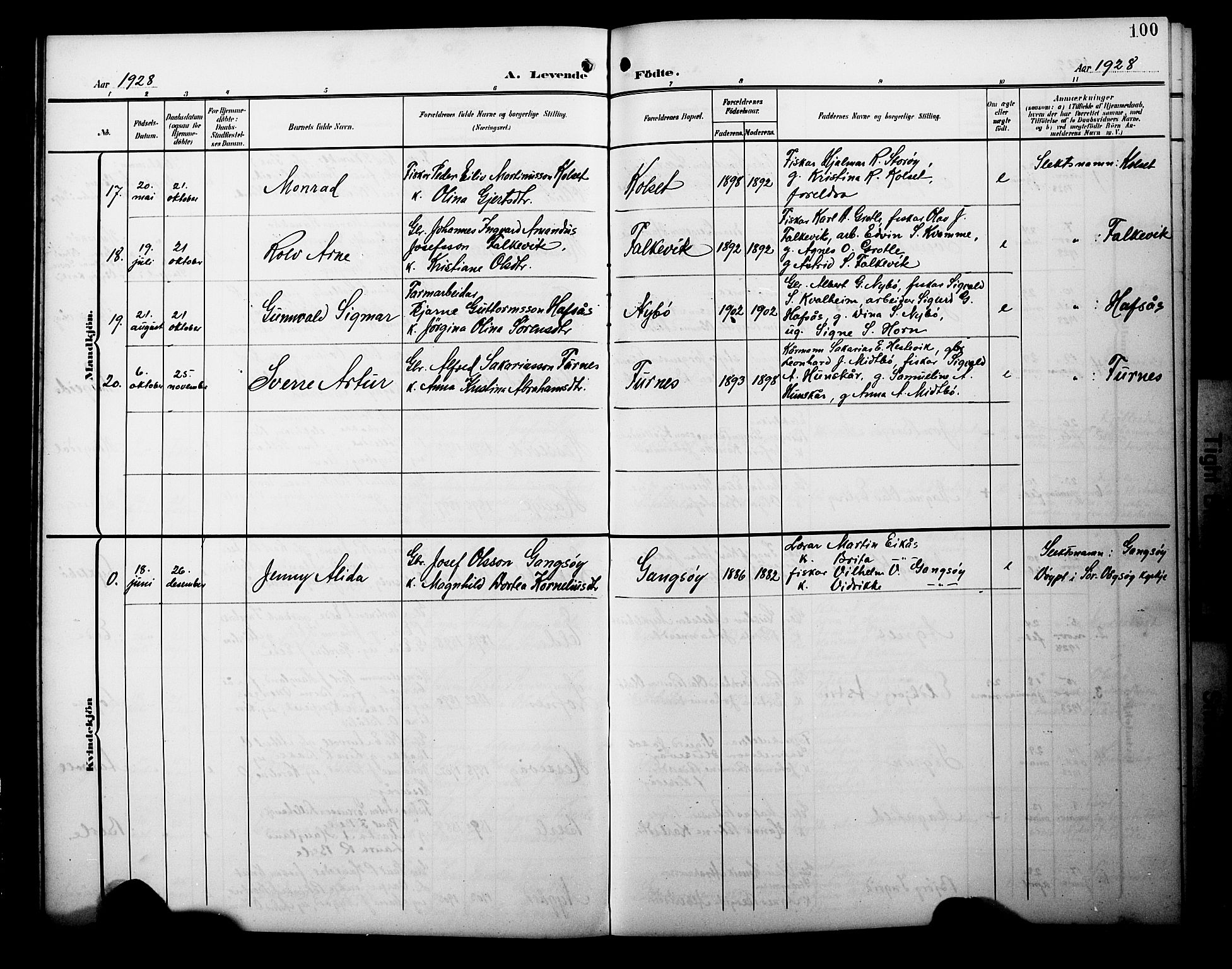 Davik sokneprestembete, SAB/A-79701/H/Hab/Habc/L0003: Parish register (copy) no. C 3, 1907-1929, p. 100