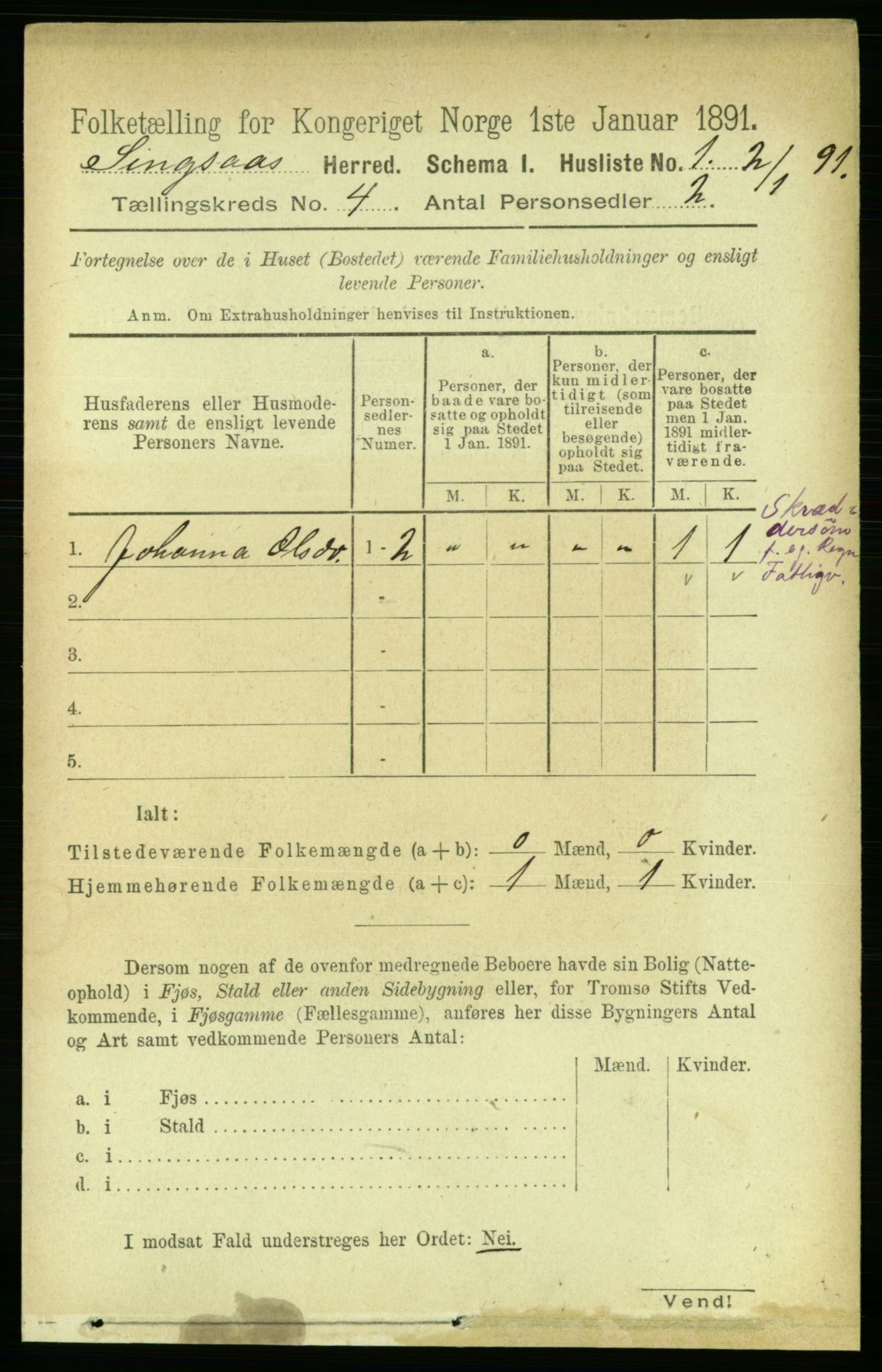 RA, 1891 census for 1646 Singsås, 1891, p. 812