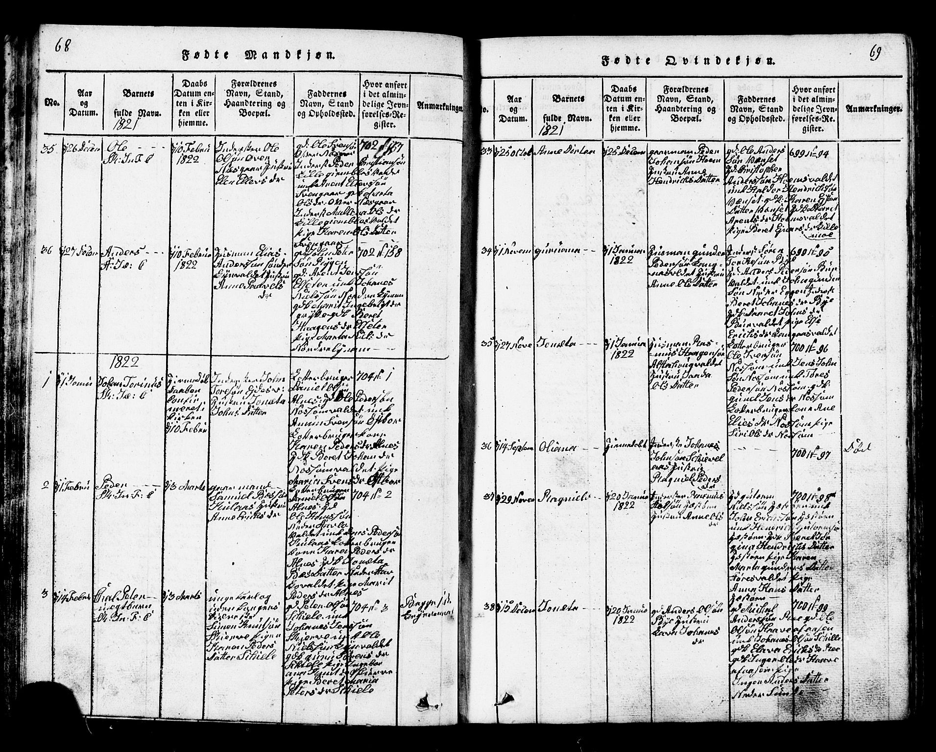 Ministerialprotokoller, klokkerbøker og fødselsregistre - Nord-Trøndelag, SAT/A-1458/717/L0169: Parish register (copy) no. 717C01, 1816-1834, p. 68-69