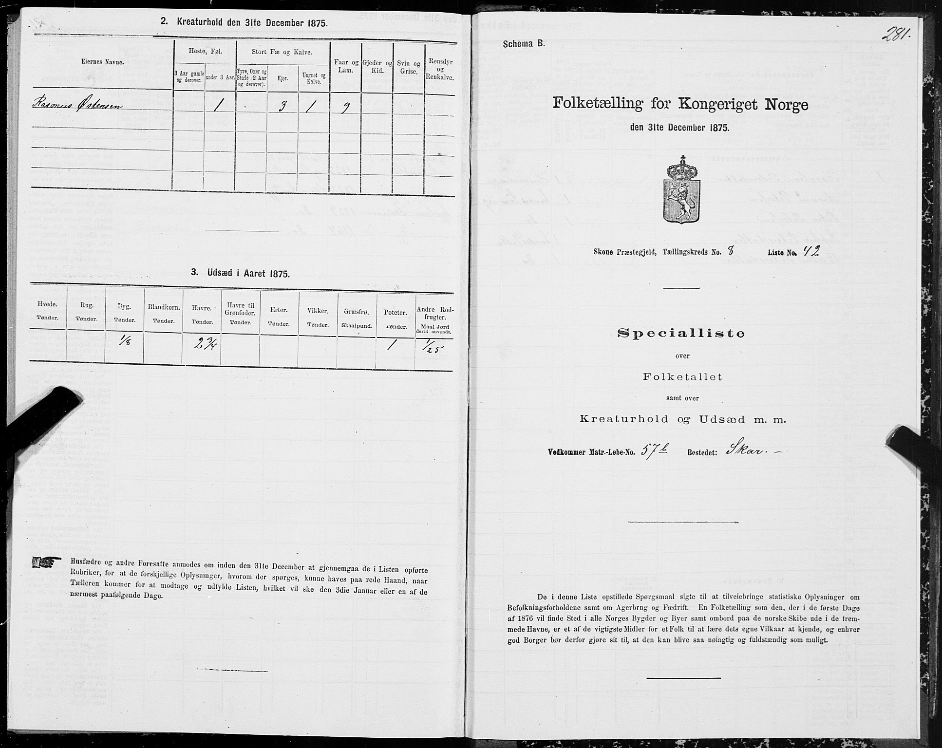 SAT, 1875 census for 1529P Skodje, 1875, p. 516