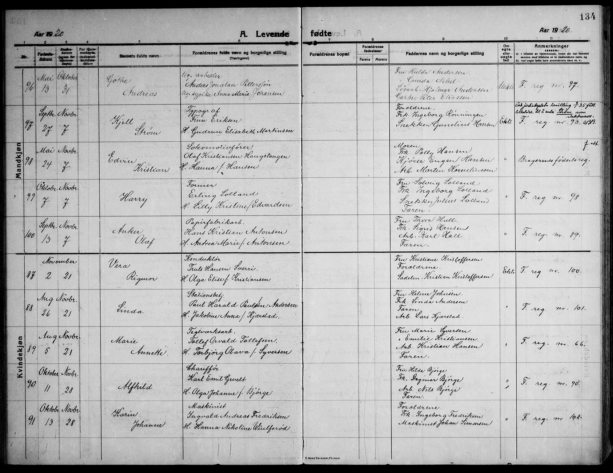 Strømsø kirkebøker, AV/SAKO-A-246/F/Fa/L0029: Parish register (official) no. I 27, 1915-1930, p. 134