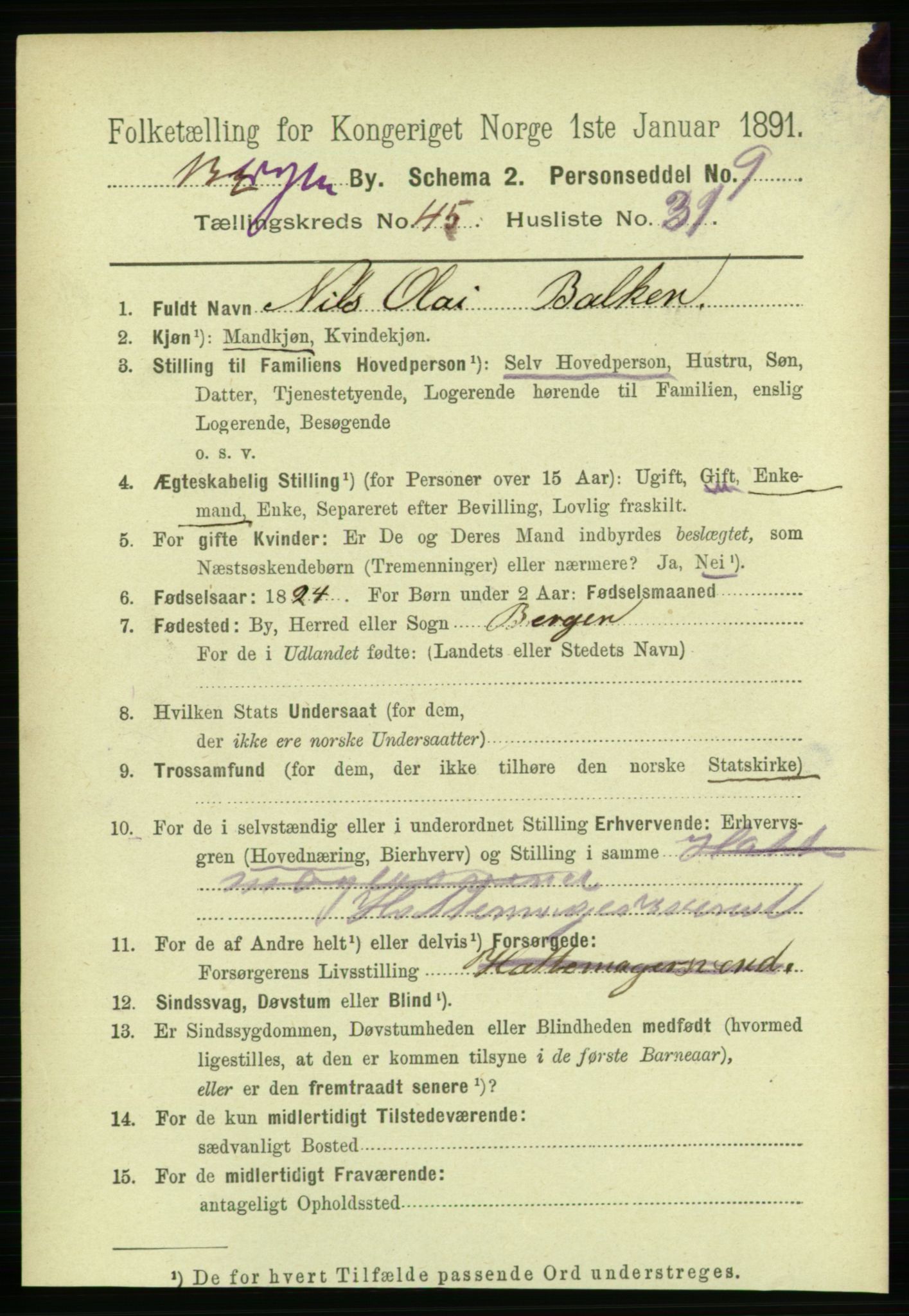 RA, 1891 Census for 1301 Bergen, 1891, p. 54230