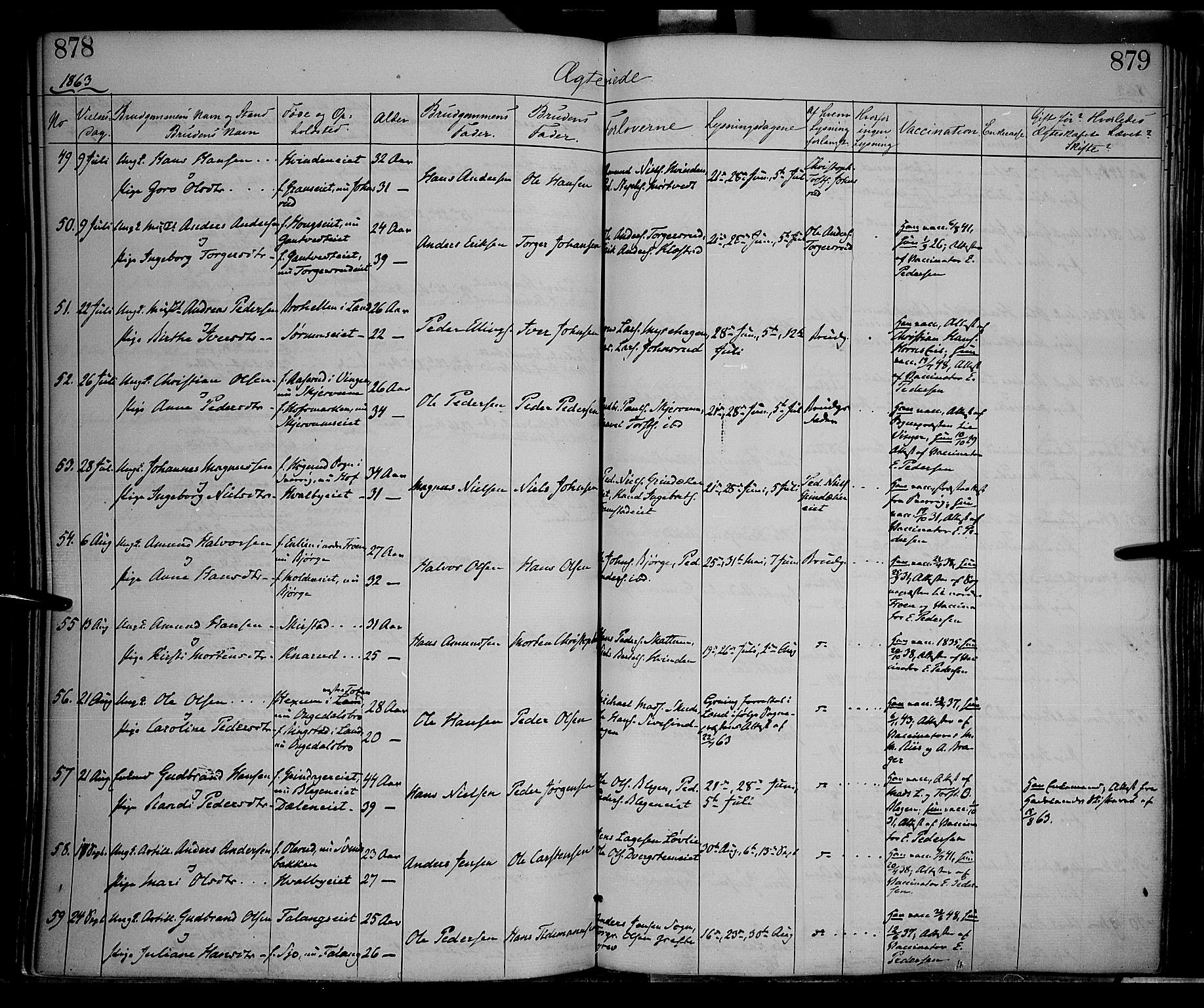 Gran prestekontor, AV/SAH-PREST-112/H/Ha/Haa/L0012: Parish register (official) no. 12, 1856-1874, p. 878-879