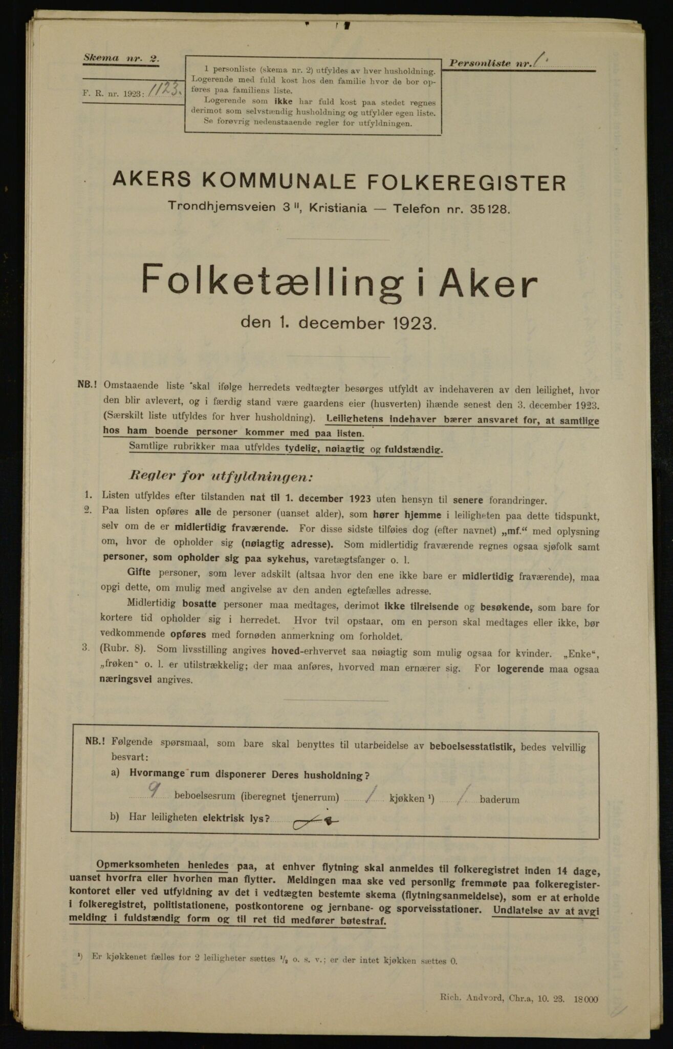 , Municipal Census 1923 for Aker, 1923, p. 43212